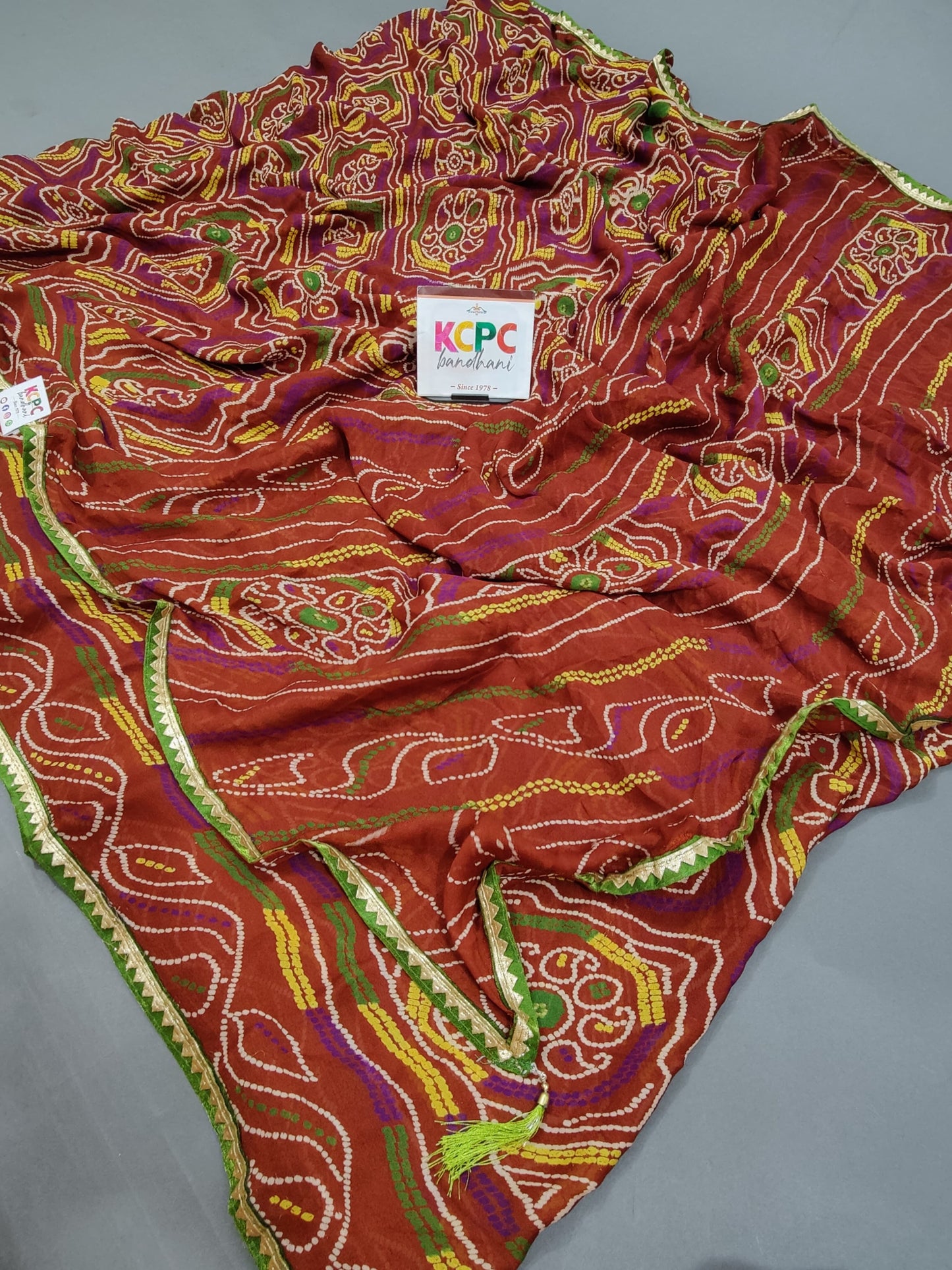 Crape Fabric Bandhani Chunri Rajasthani Sarees with blouse NR , KCPC