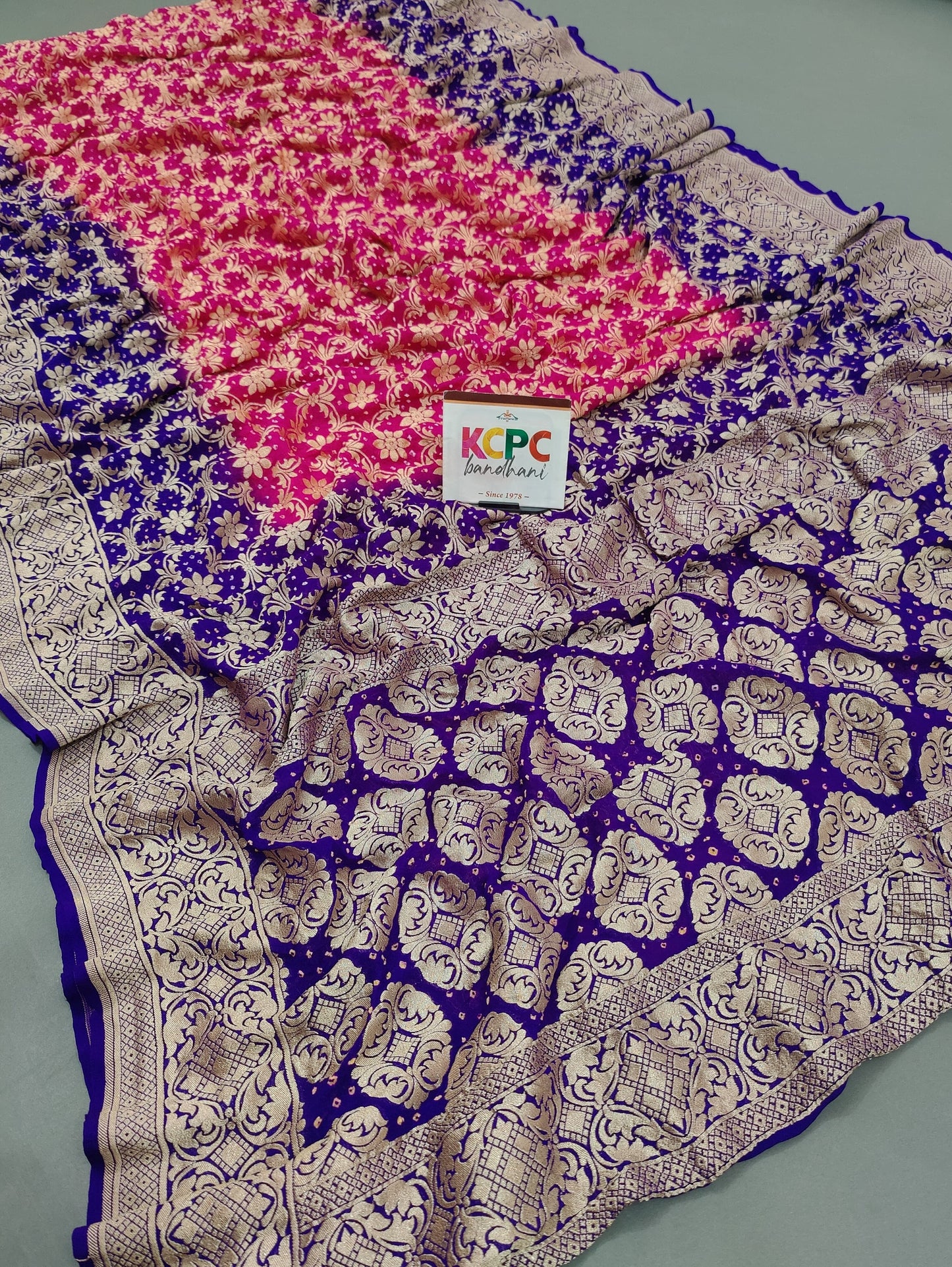 Latest New Launch Pure Khaddi Georgette Upada Neemzari Bandhej Saree, KCPC