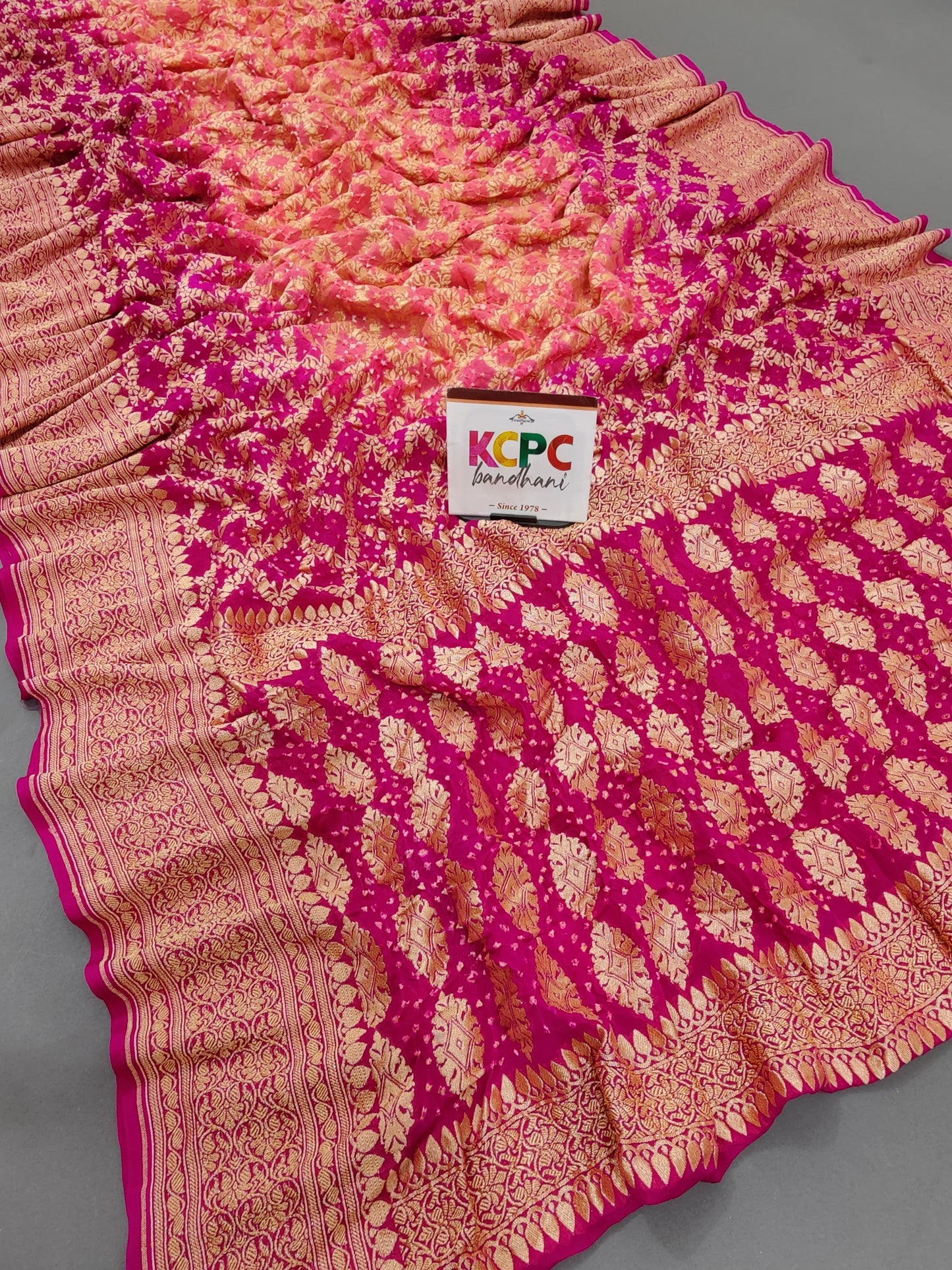 Latest New Launch Pure Khaddi Georgette Upada Neemzari Bandhej Saree, KCPC