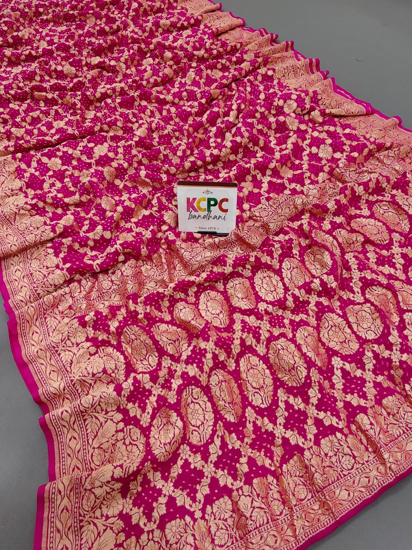 Latest New Launch Pure Khaddi Georgette Upada Neemzari Bandhej Saree, KCPC