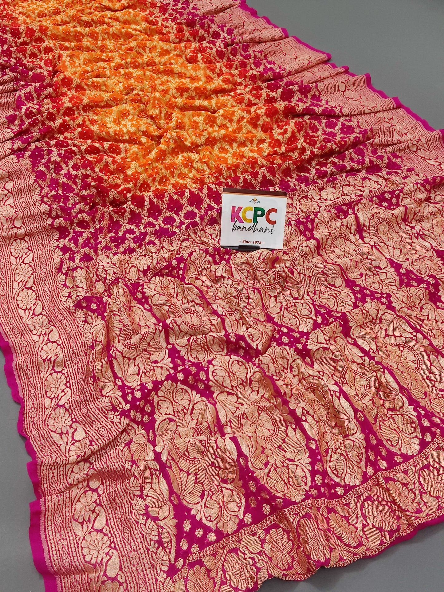 Latest New Launch Pure Khaddi Georgette Upada Neemzari Bandhej Saree, KCPC