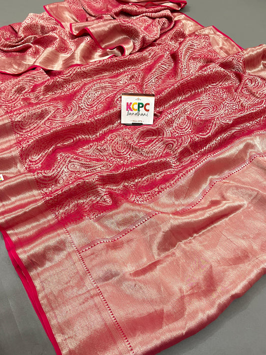 Pure Khaddi Georgette Golden Banarasi Zari Weaving Saree, NR, AMT