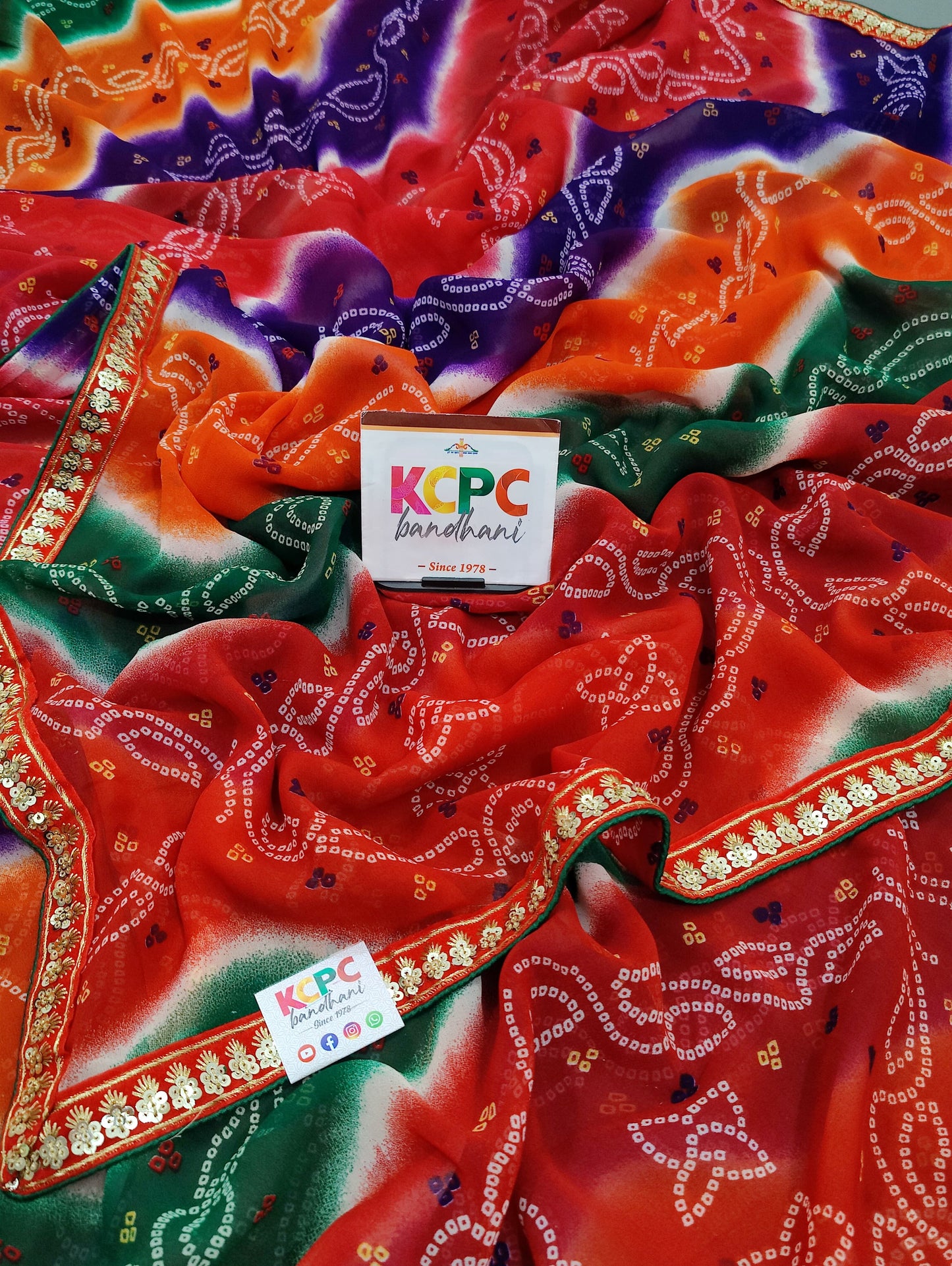 Latest New Launch Georgette Multicolour Bandhani Saree with blouse, KCPC, Swg