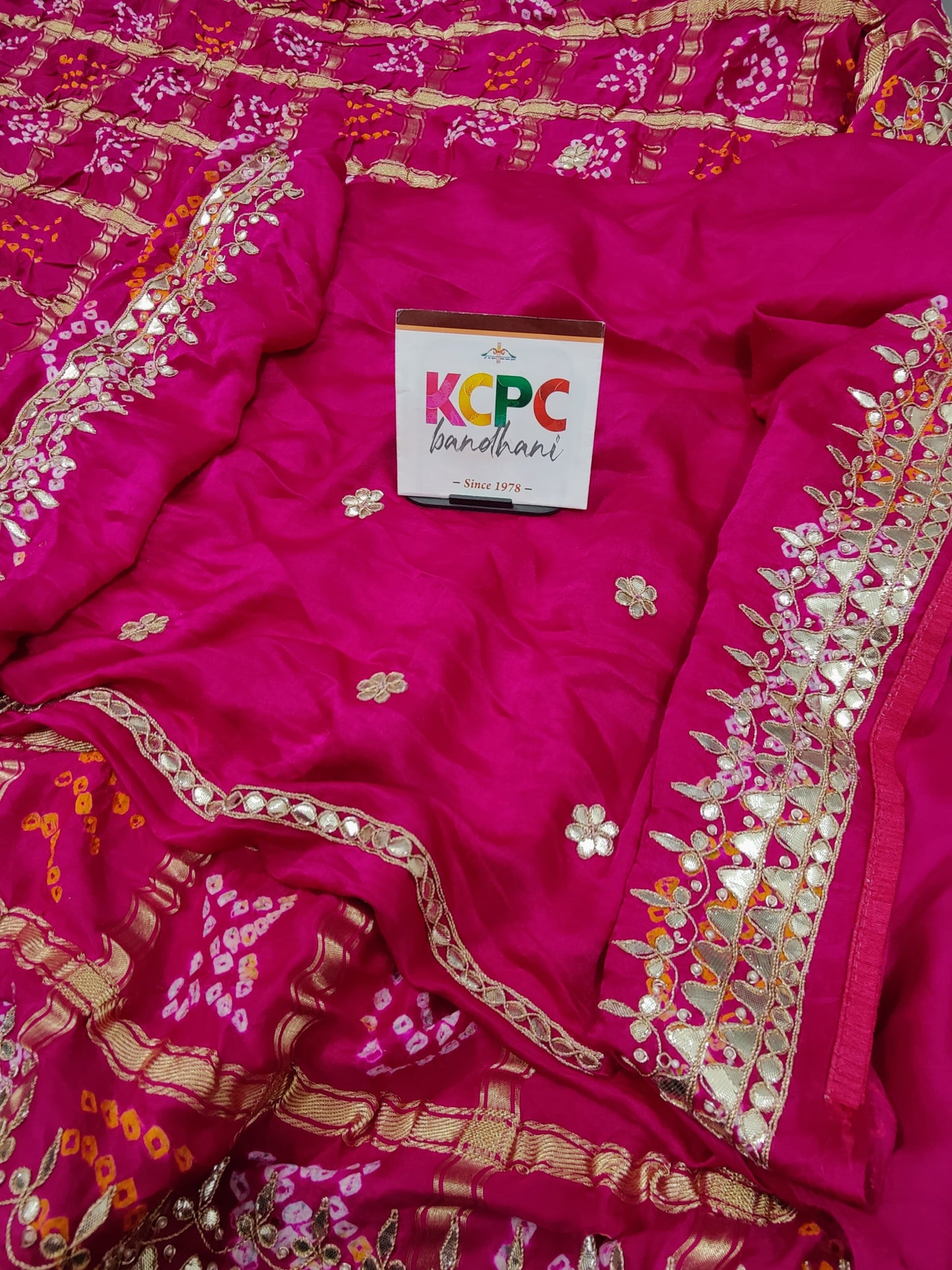 Latest New Pure Gaji silk Bandhani Hand Gotapatti Work saree with blouse, KCPC, AMT