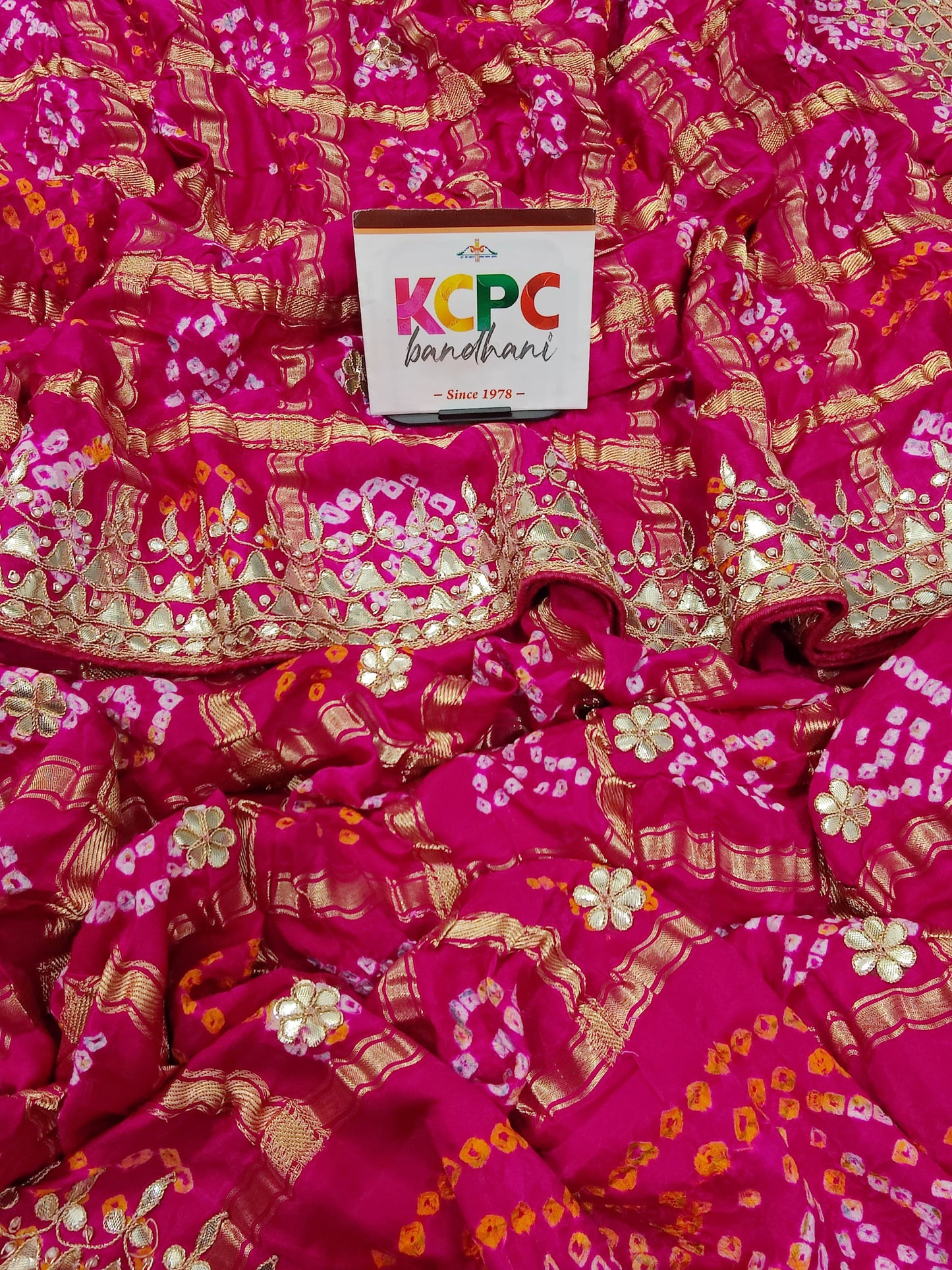 Latest New Pure Gaji silk Bandhani Hand Gotapatti Work saree with blouse, KCPC, AMT