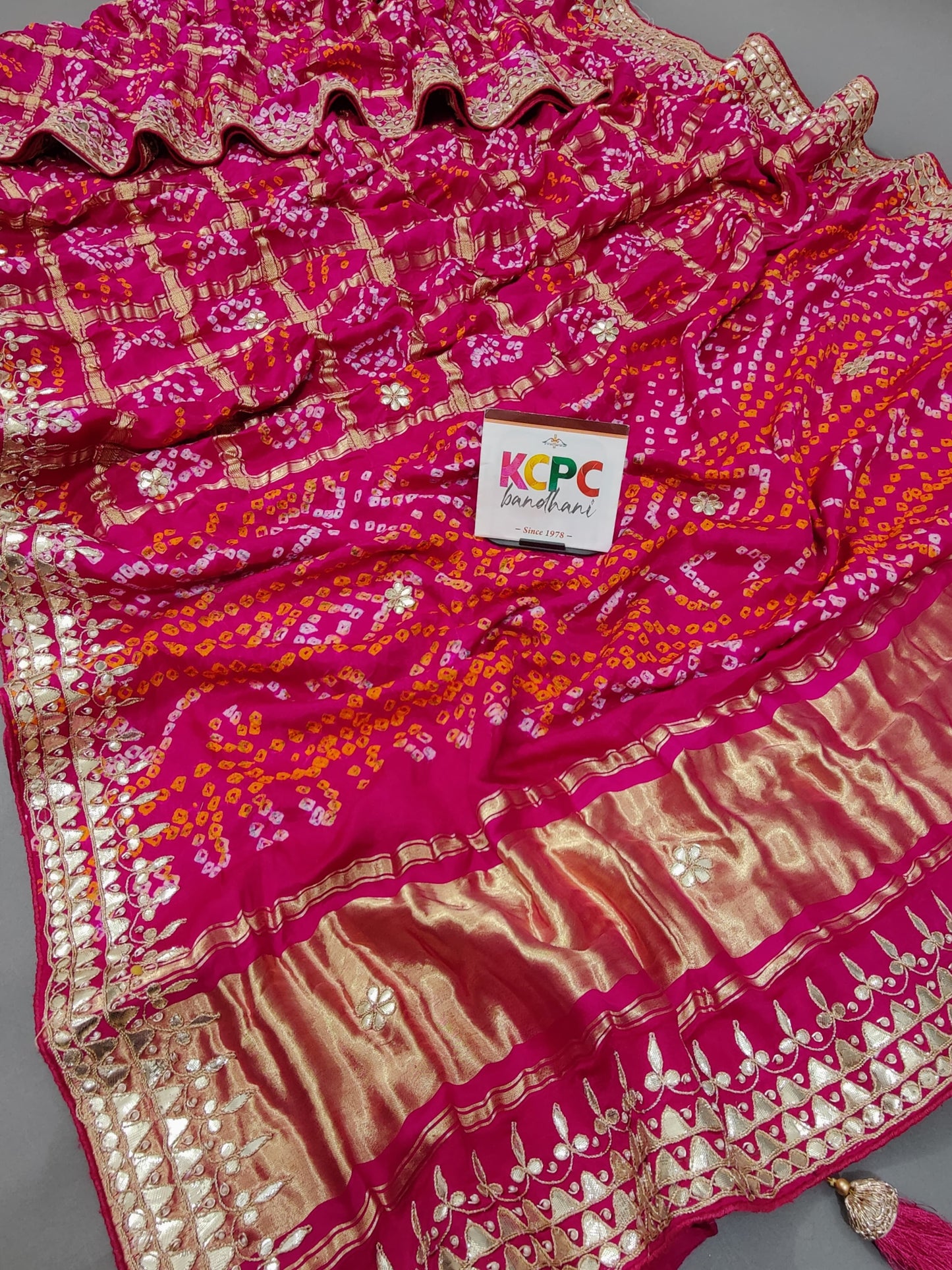 Latest New Pure Gaji silk Bandhani Hand Gotapatti Work saree with blouse, KCPC, AMT