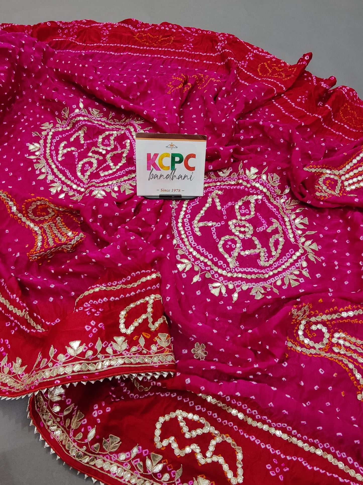 Latest New Pure Gaji silk Bandhani Designer Hand Gotapatti Work saree with heavy blouse, KCPC, AMT