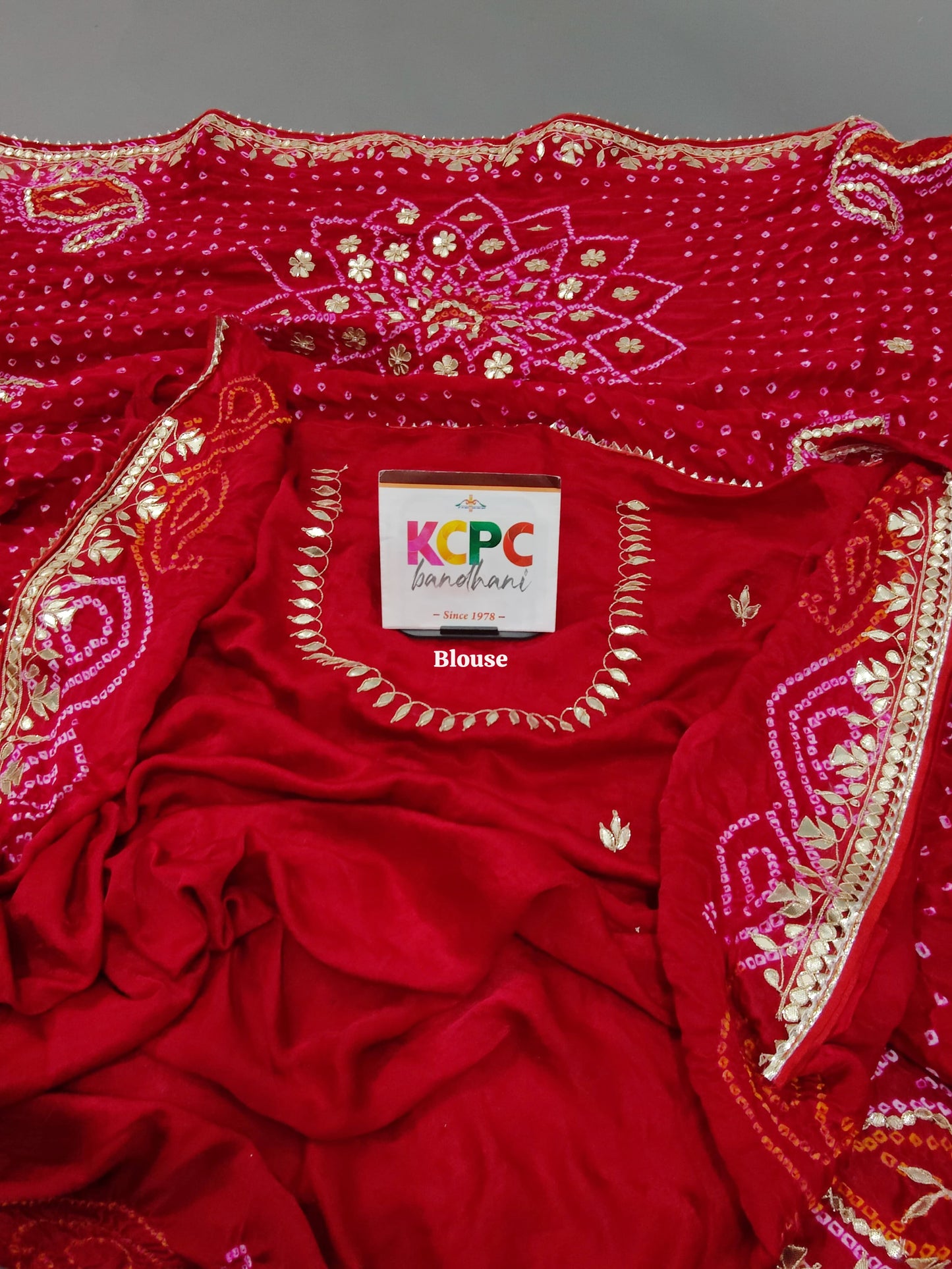 Latest New Pure Gaji silk Bandhani Designer Hand Gotapatti Work saree with heavy blouse, KCPC, AMT