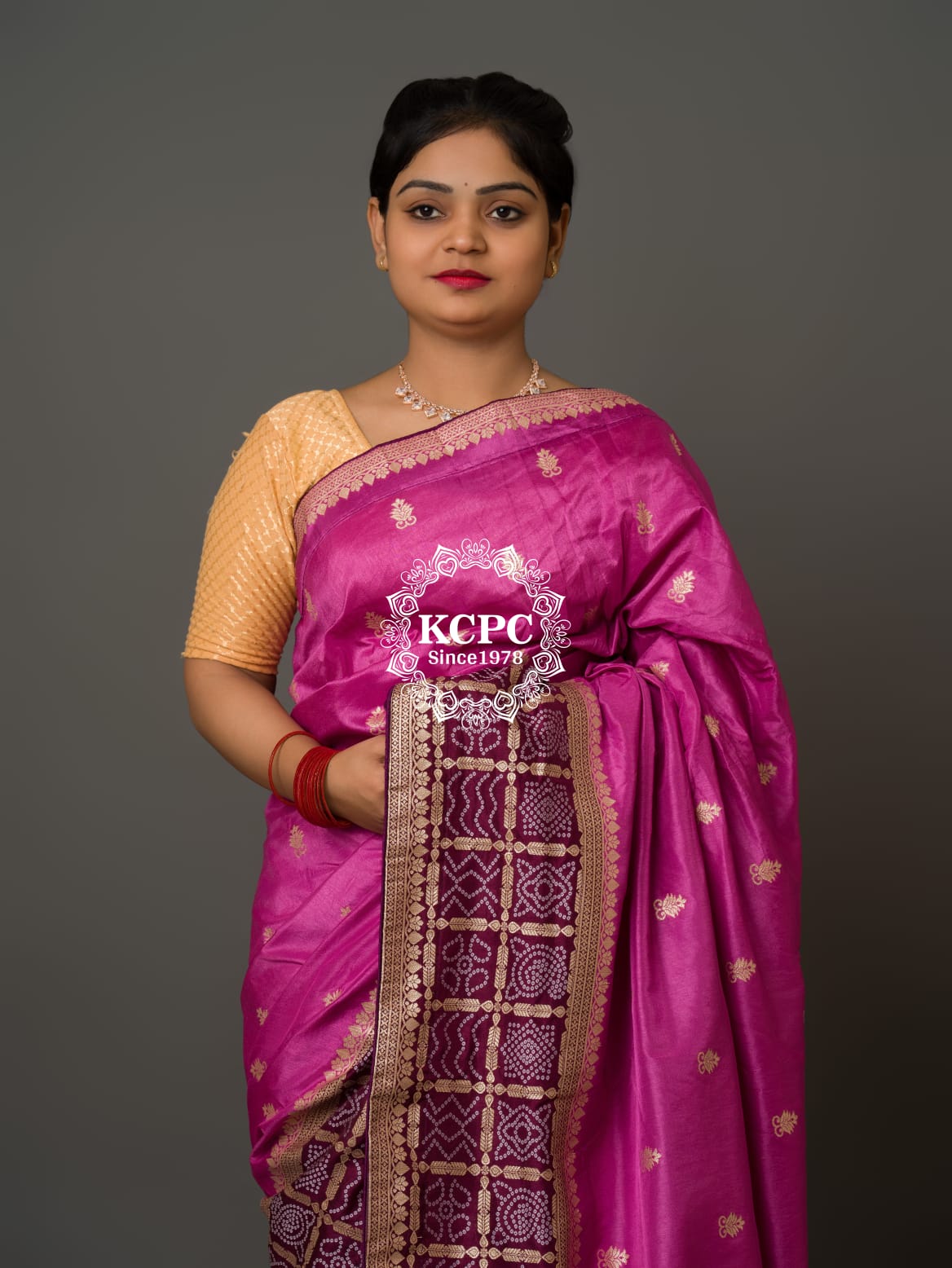 KcPc Exclusive Multicolor Bandhani Semi Gaji Silk Saree with Ghatchola Bandhej Border