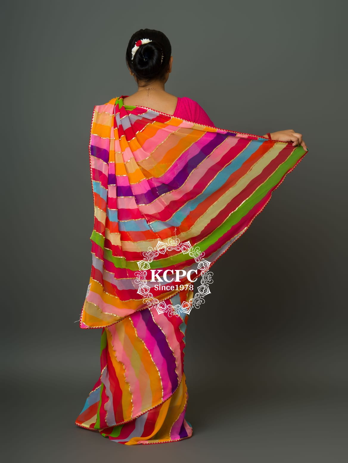 New Chiffon Jaipuri Multicolour Gotapatti Leheriya Saree with blouse san