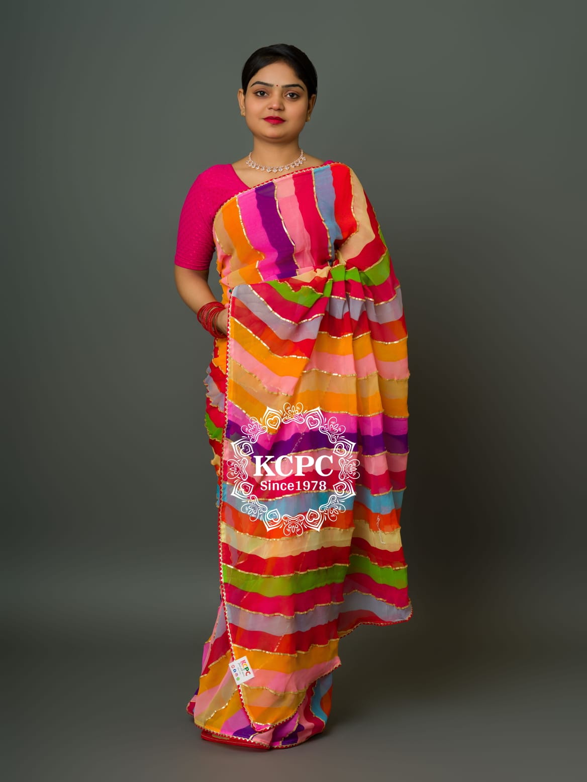 New Chiffon Jaipuri Multicolour Gotapatti Leheriya Saree with blouse san