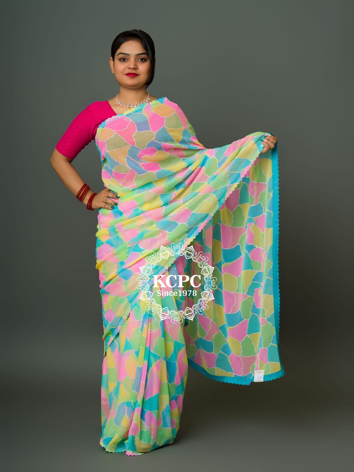 Pure Georgette multi colour saree with siroski border saree