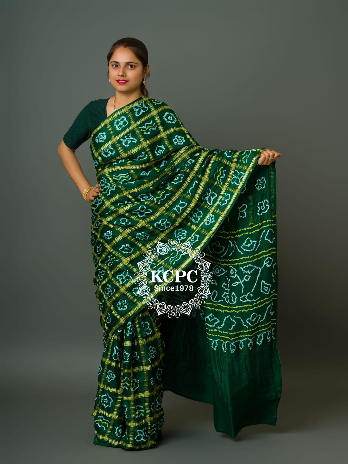 Pure Gaji Silk Bandhani Ghatchola Saree with Blouse, OR, KCPC