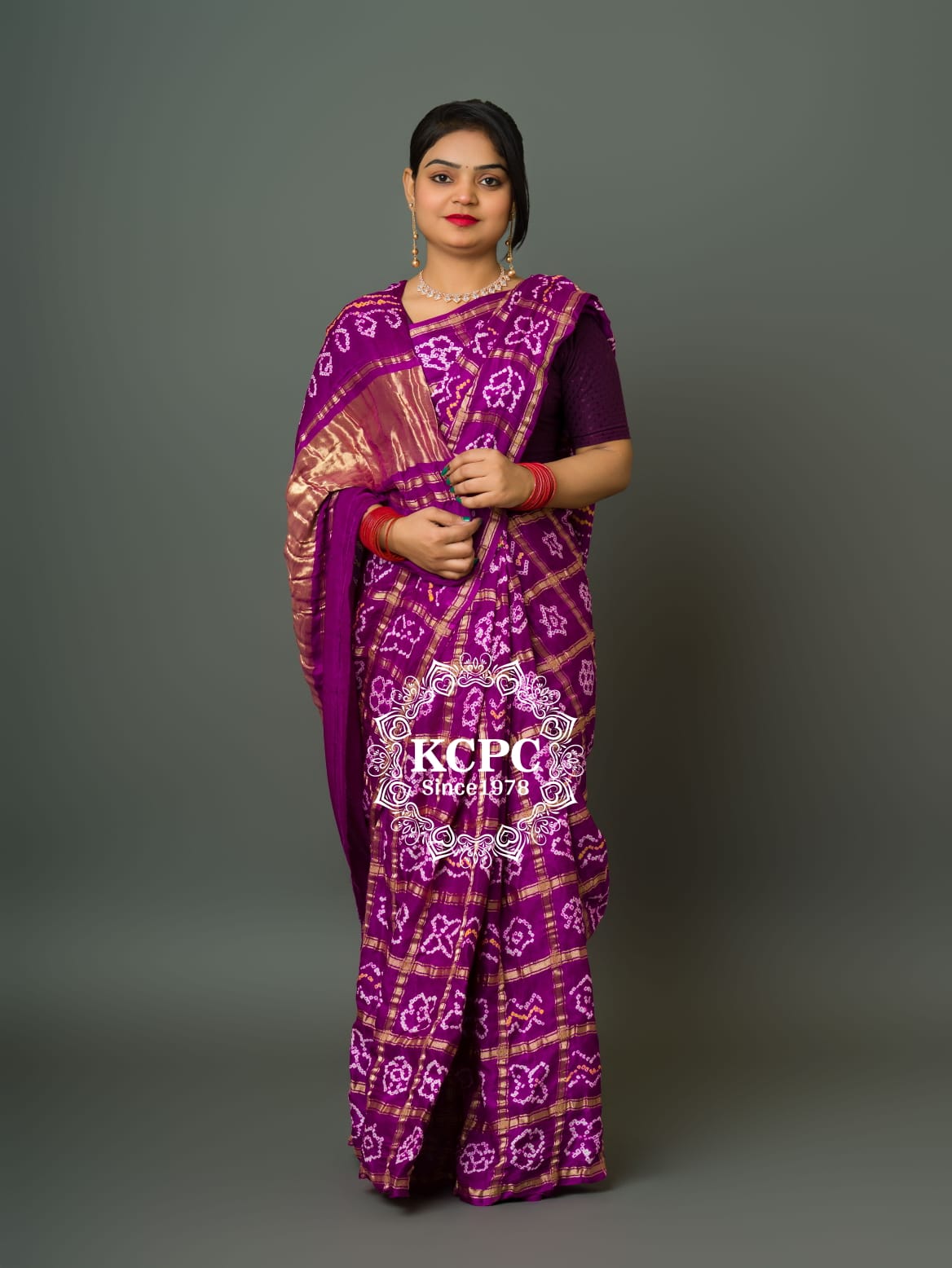 Pure Gaji Silk Bandhani Ghatchola Saree with Blouse, OR, KCPC