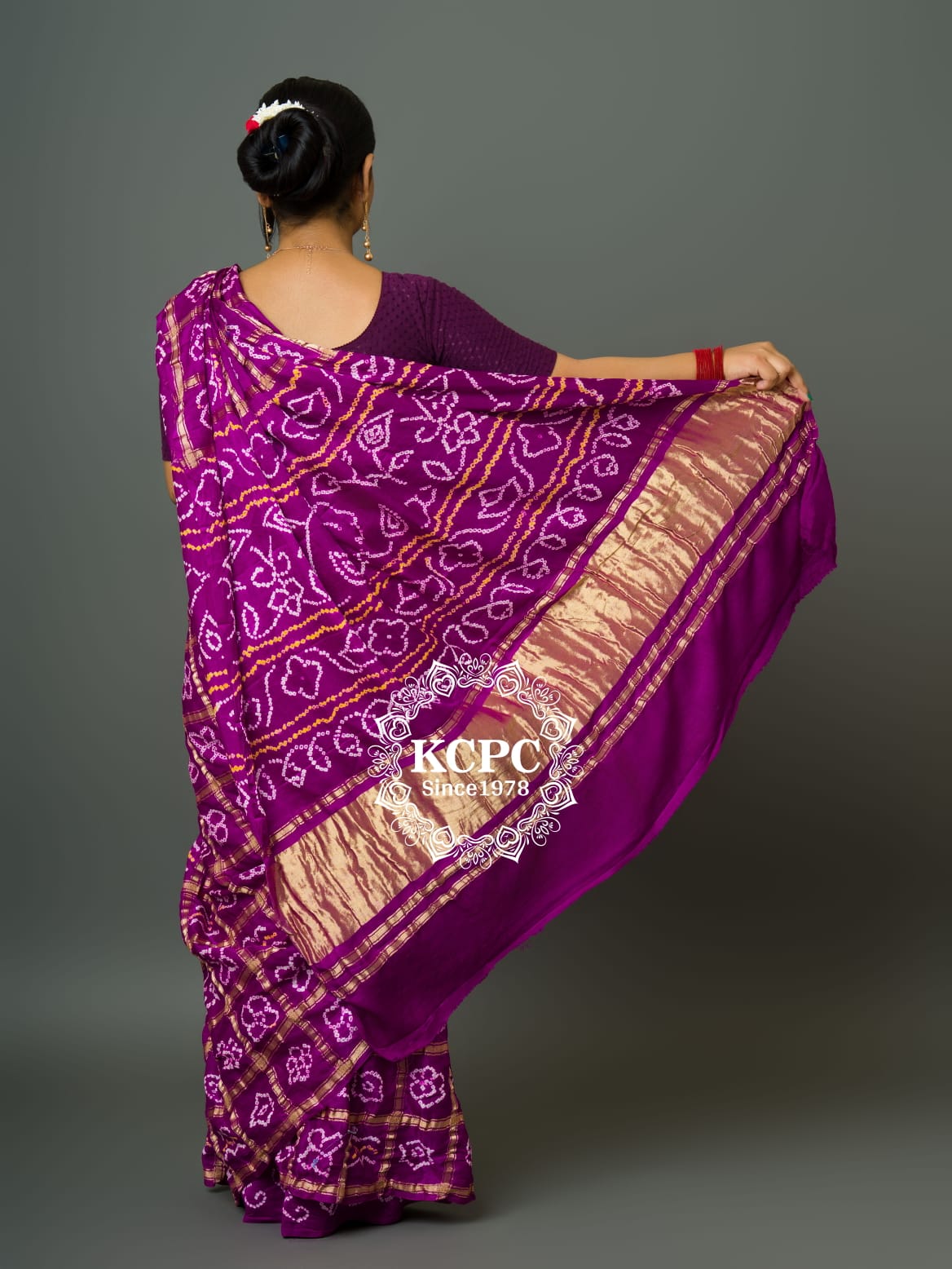 Pure Gaji Silk Bandhani Ghatchola Saree with Blouse, OR, KCPC