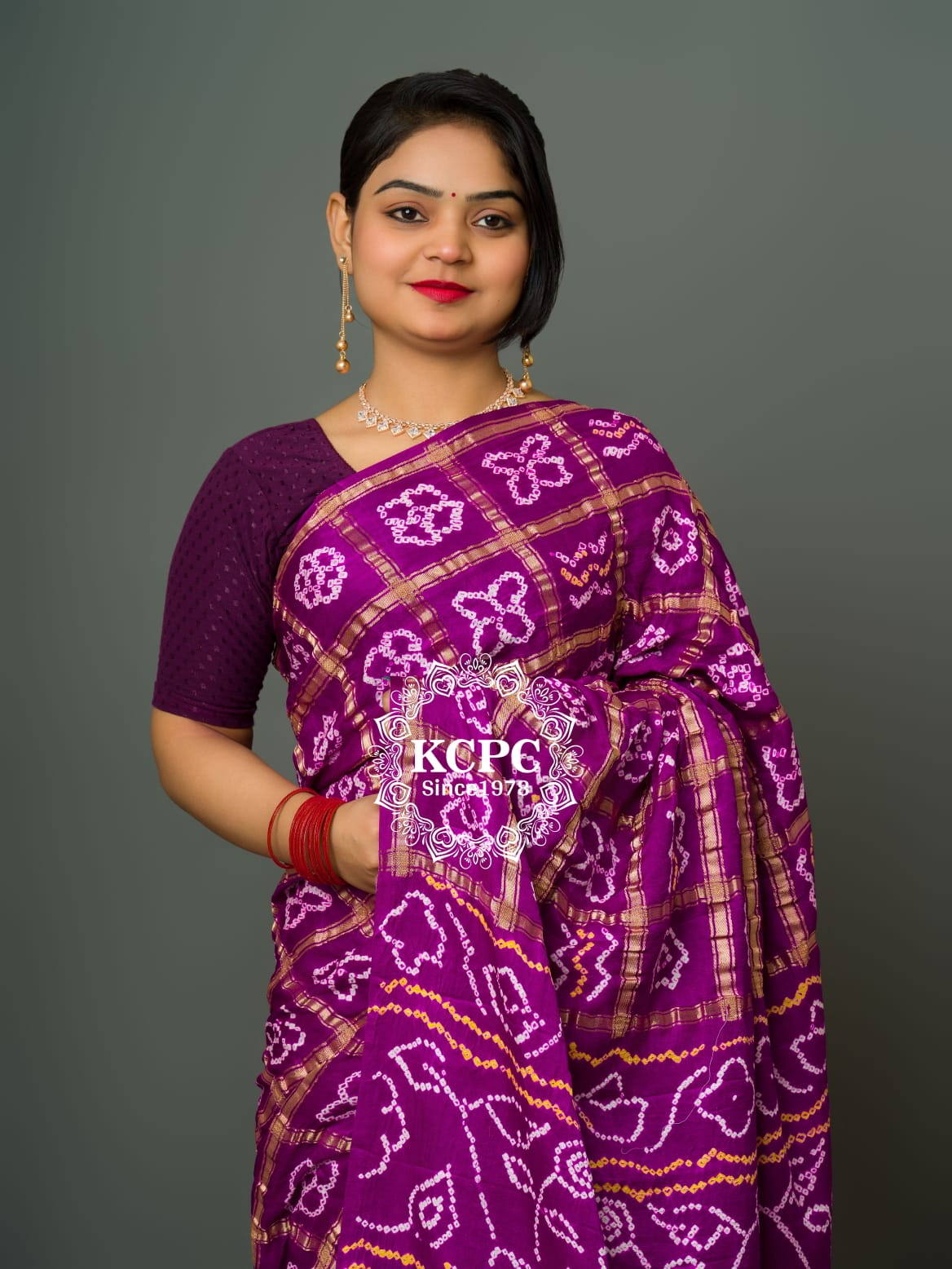 Pure Gaji Silk Bandhani Ghatchola Saree with Blouse, OR, KCPC