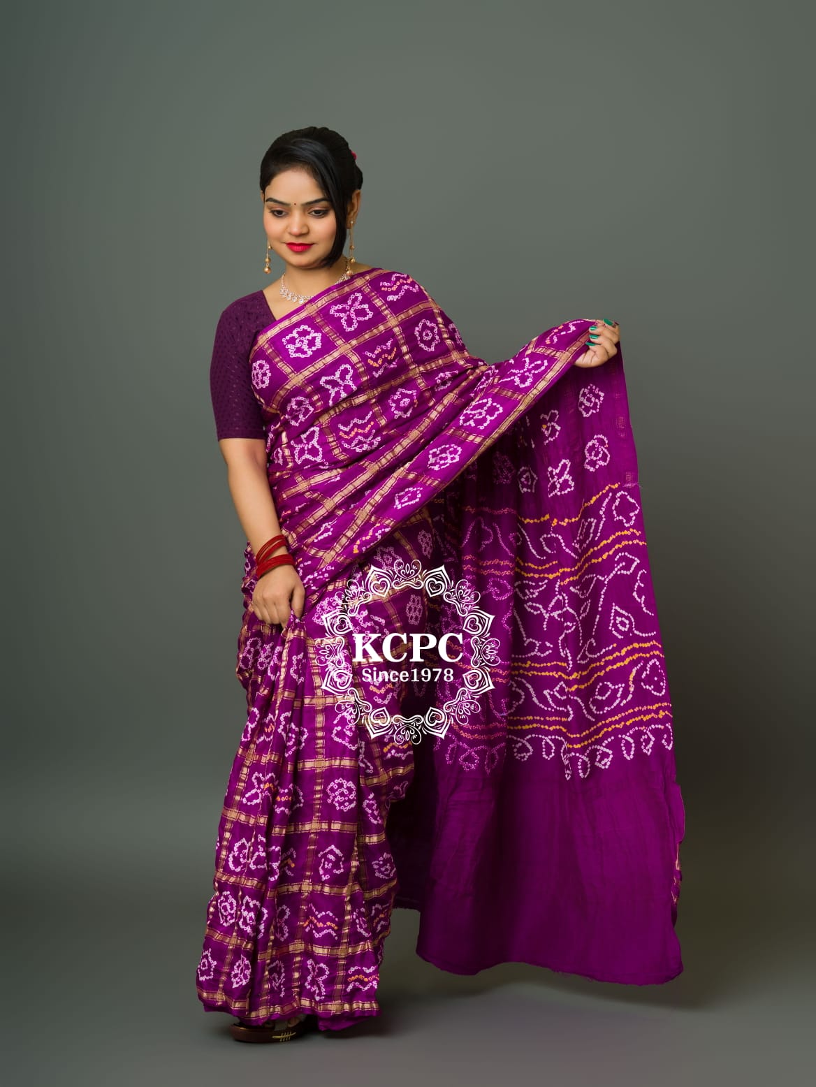 Pure Gaji Silk Bandhani Ghatchola Saree with Blouse, OR, KCPC