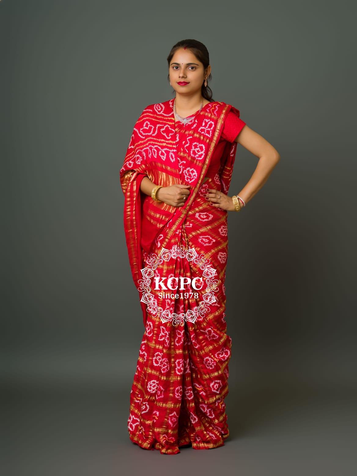 Pure Gaji Silk Bandhani Ghatchola Saree with Blouse, OR, KCPC