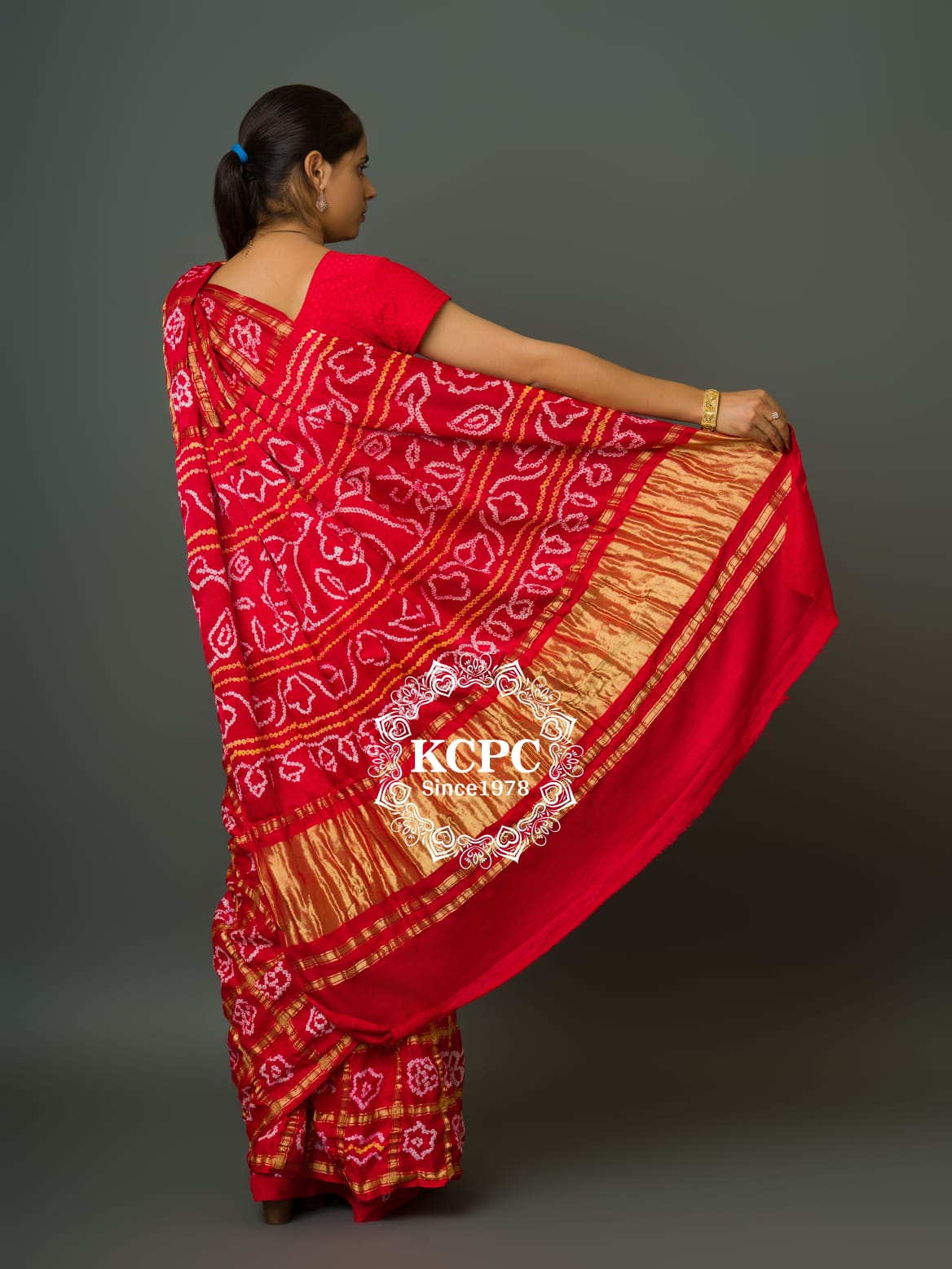 Pure Gaji Silk Bandhani Ghatchola Saree with Blouse, OR, KCPC