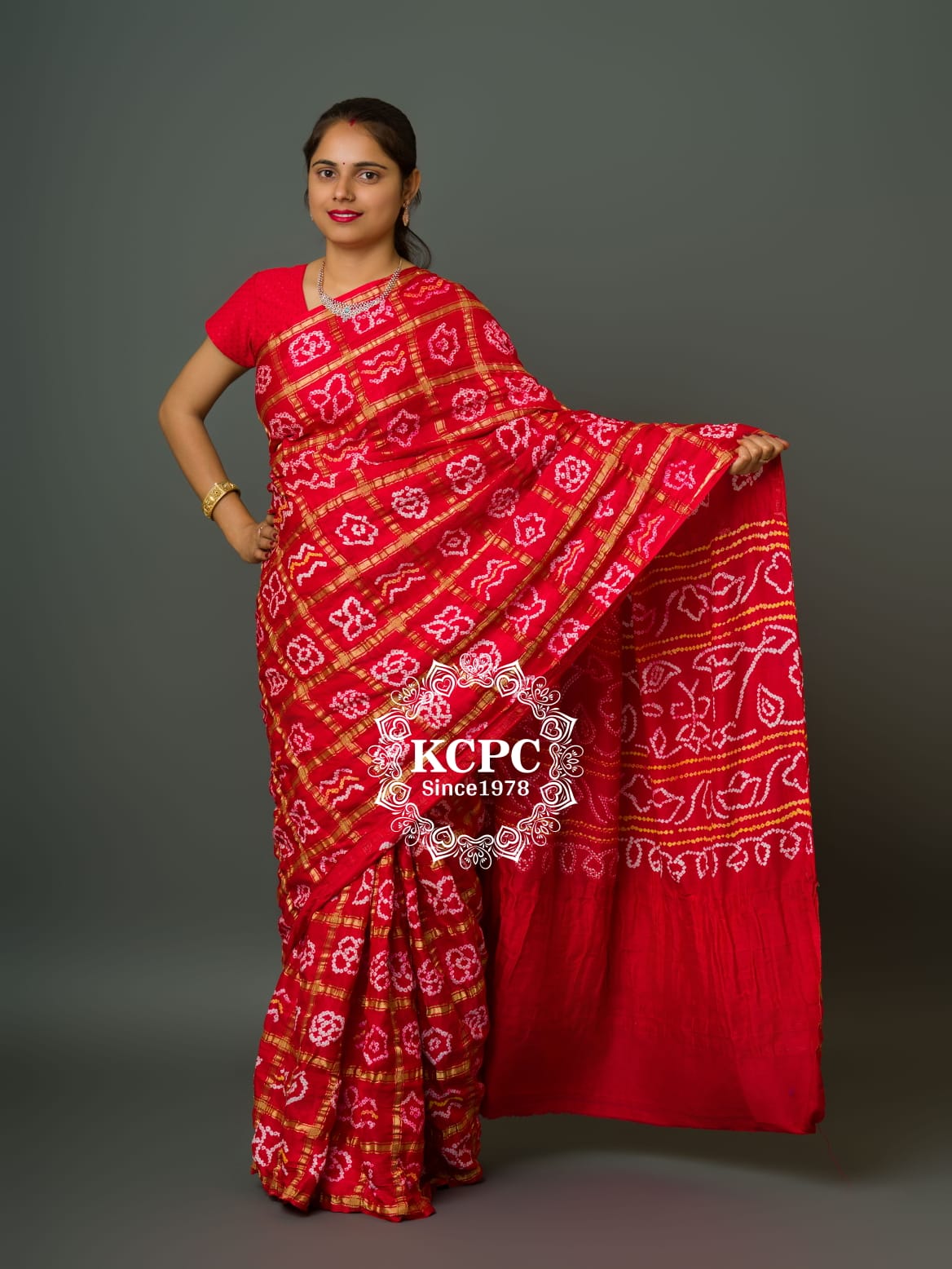 Pure Gaji Silk Bandhani Ghatchola Saree with Blouse, OR, KCPC