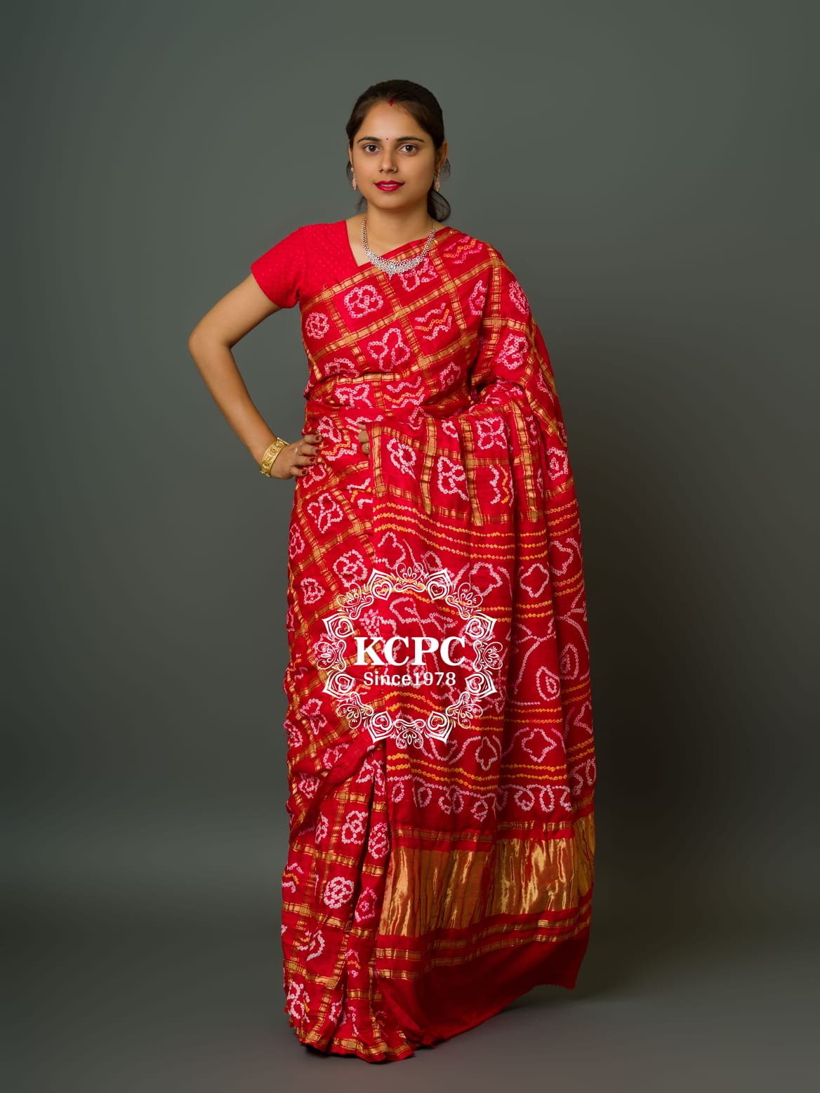 Pure Gaji Silk Bandhani Ghatchola Saree with Blouse, OR, KCPC