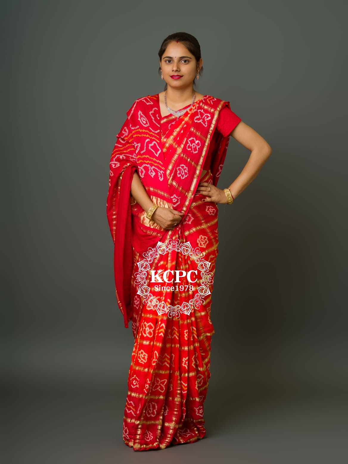 Pure Gaji Silk Bandhani Ghatchola Saree with Blouse, OR, KCPC