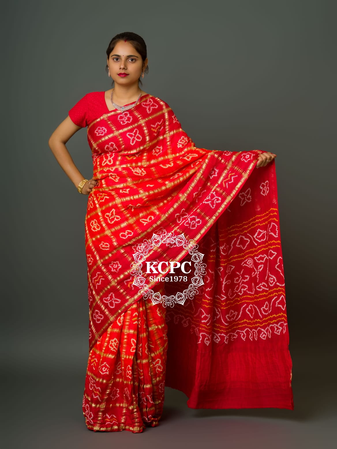 Pure Gaji Silk Bandhani Ghatchola Saree with Blouse, OR, KCPC