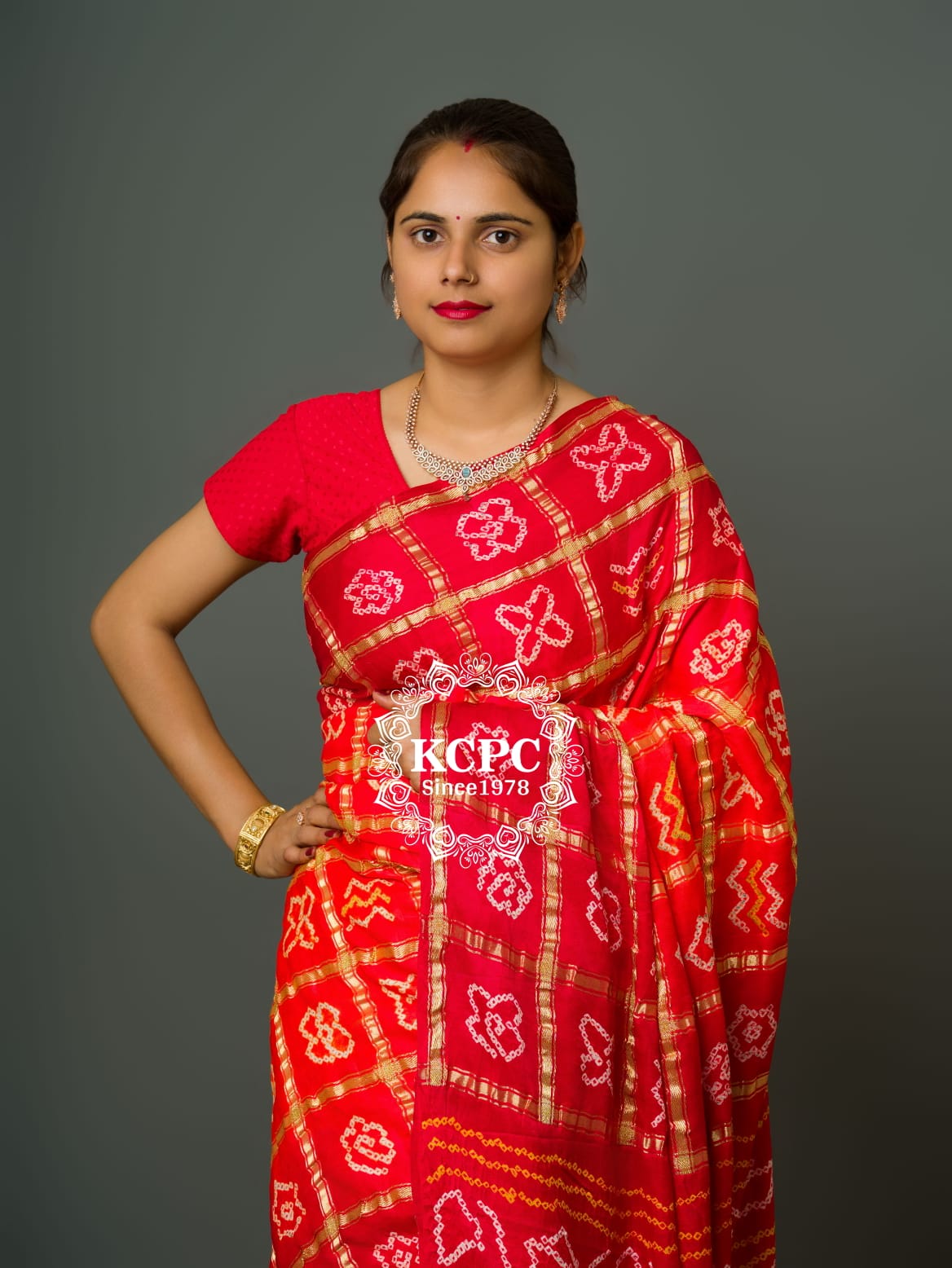 Pure Gaji Silk Bandhani Ghatchola Saree with Blouse, OR, KCPC