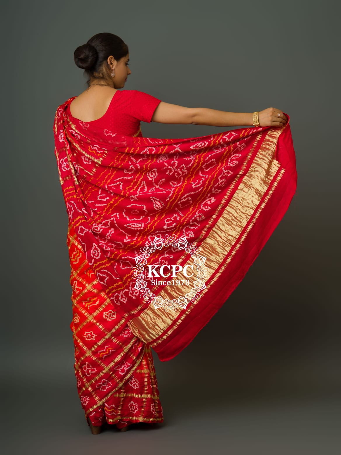 Pure Gaji Silk Bandhani Ghatchola Saree with Blouse, OR, KCPC