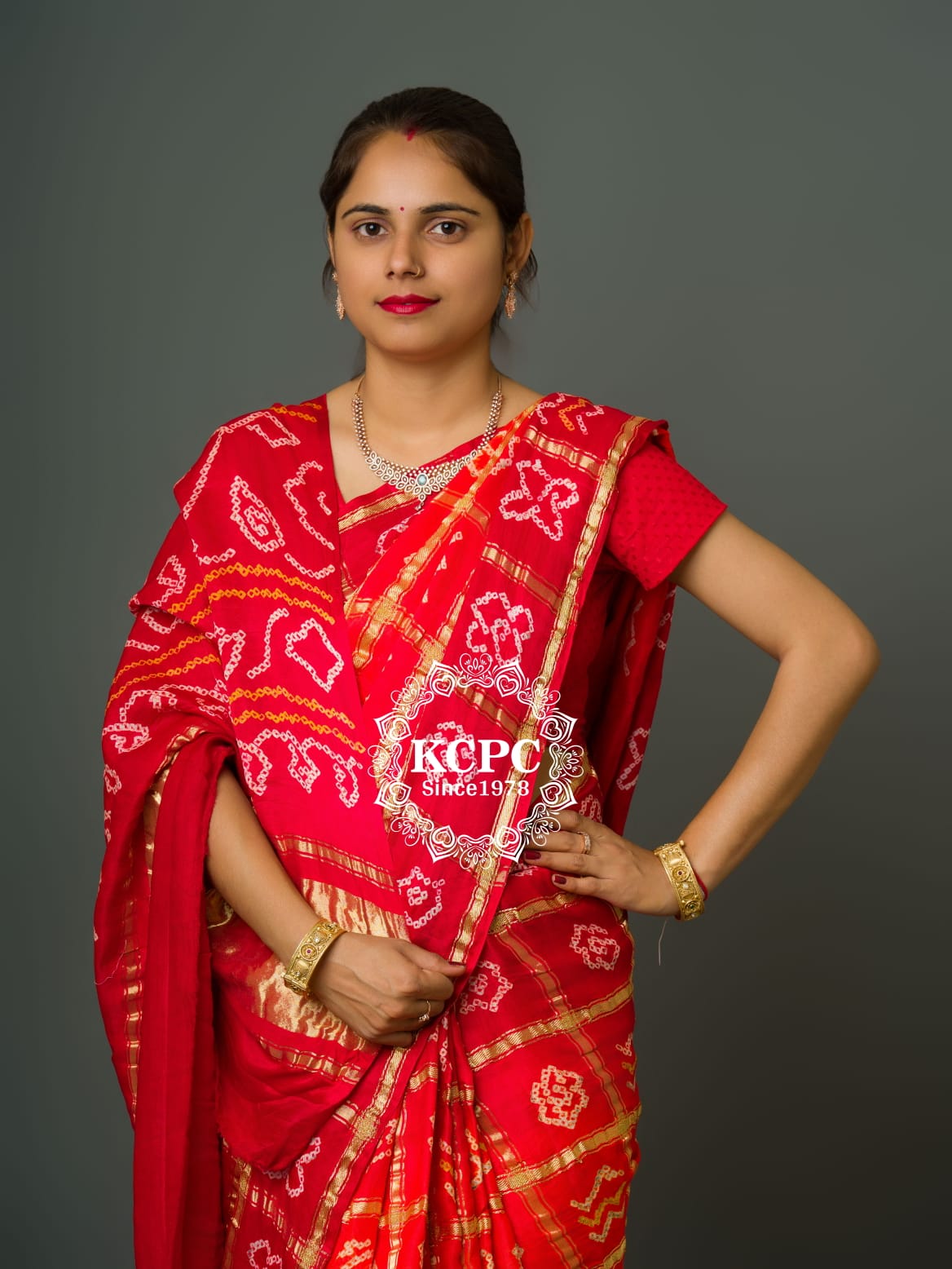 Pure Gaji Silk Bandhani Ghatchola Saree with Blouse, OR, KCPC