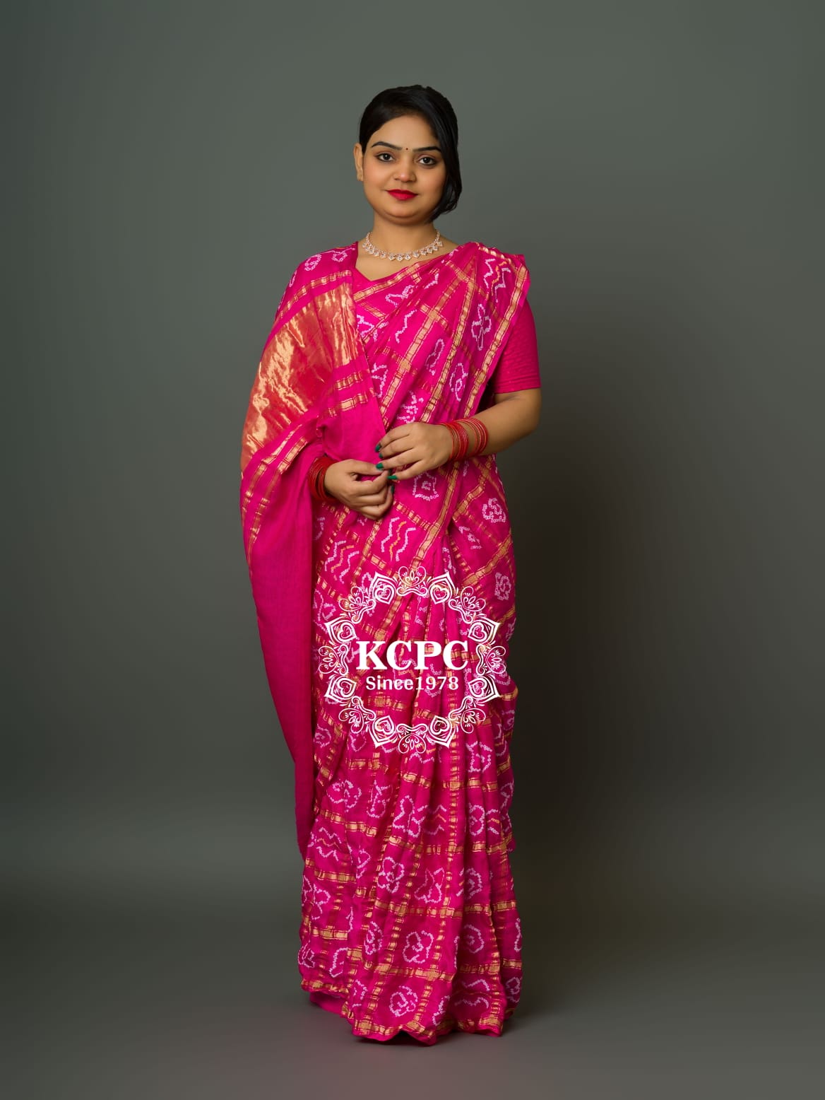 Pure Gaji Silk Bandhani Ghatchola Saree with Blouse, OR, KCPC