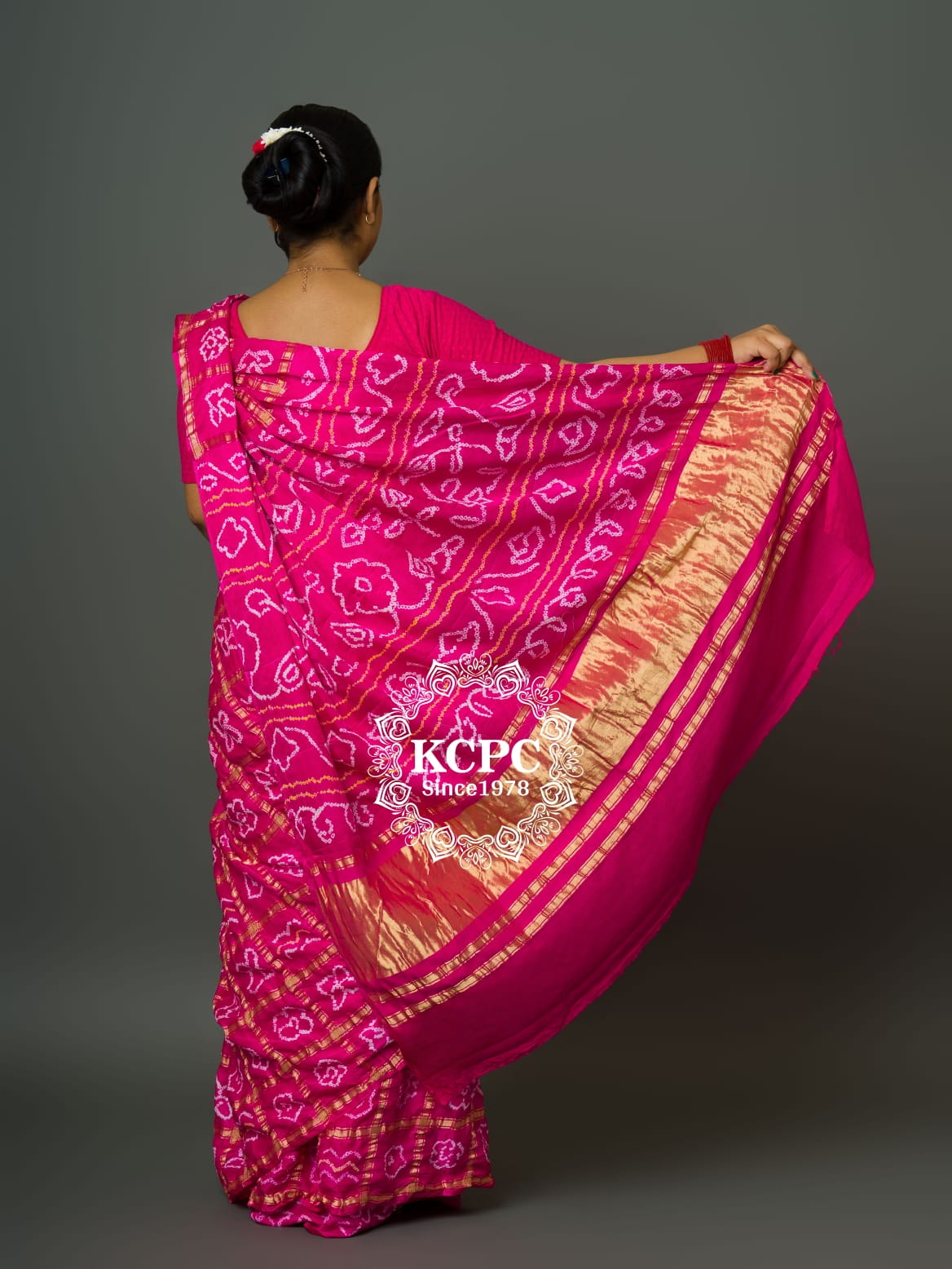 Pure Gaji Silk Bandhani Ghatchola Saree with Blouse, OR, KCPC