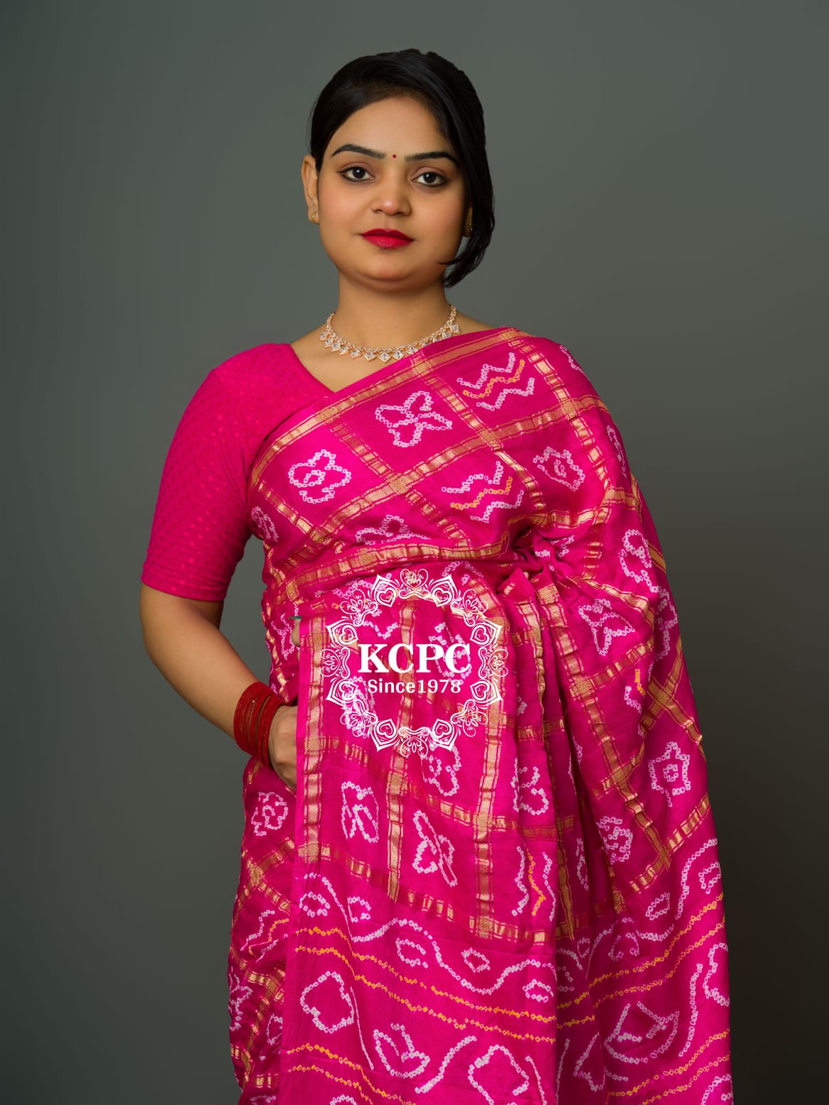 Pure Gaji Silk Bandhani Ghatchola Saree with Blouse, OR, KCPC