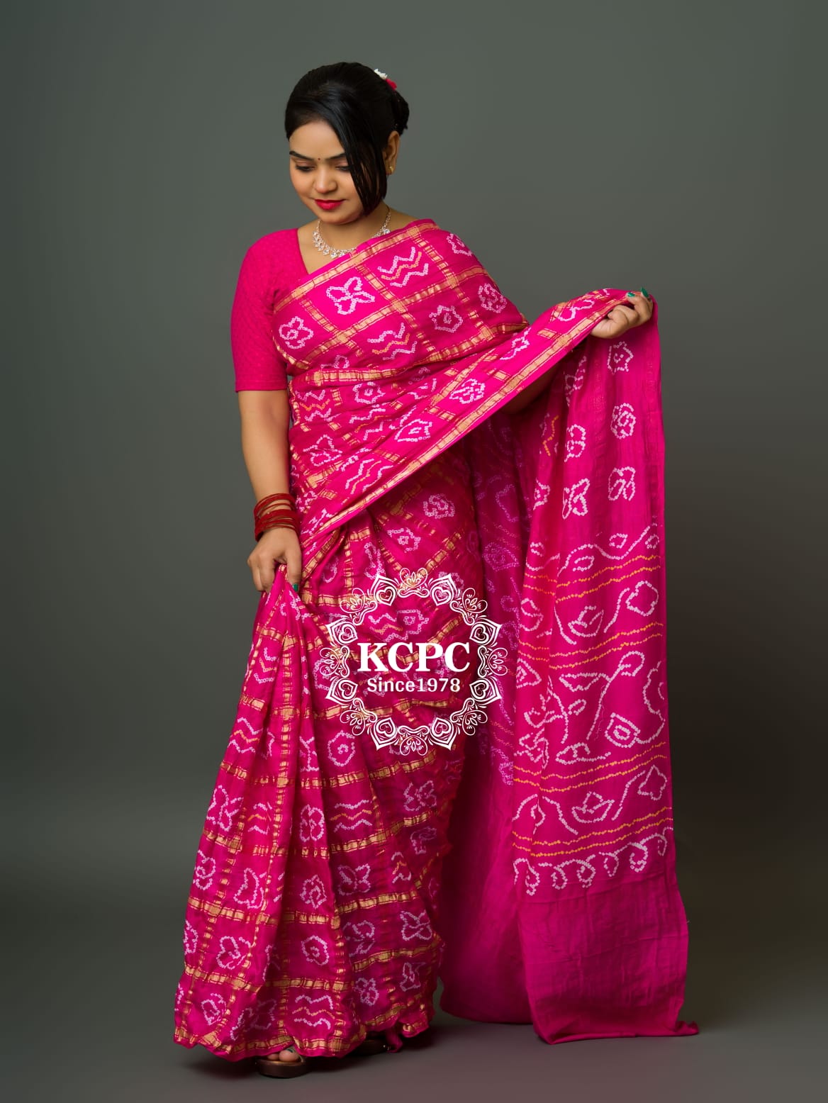 Pure Gaji Silk Bandhani Ghatchola Saree with Blouse, OR, KCPC