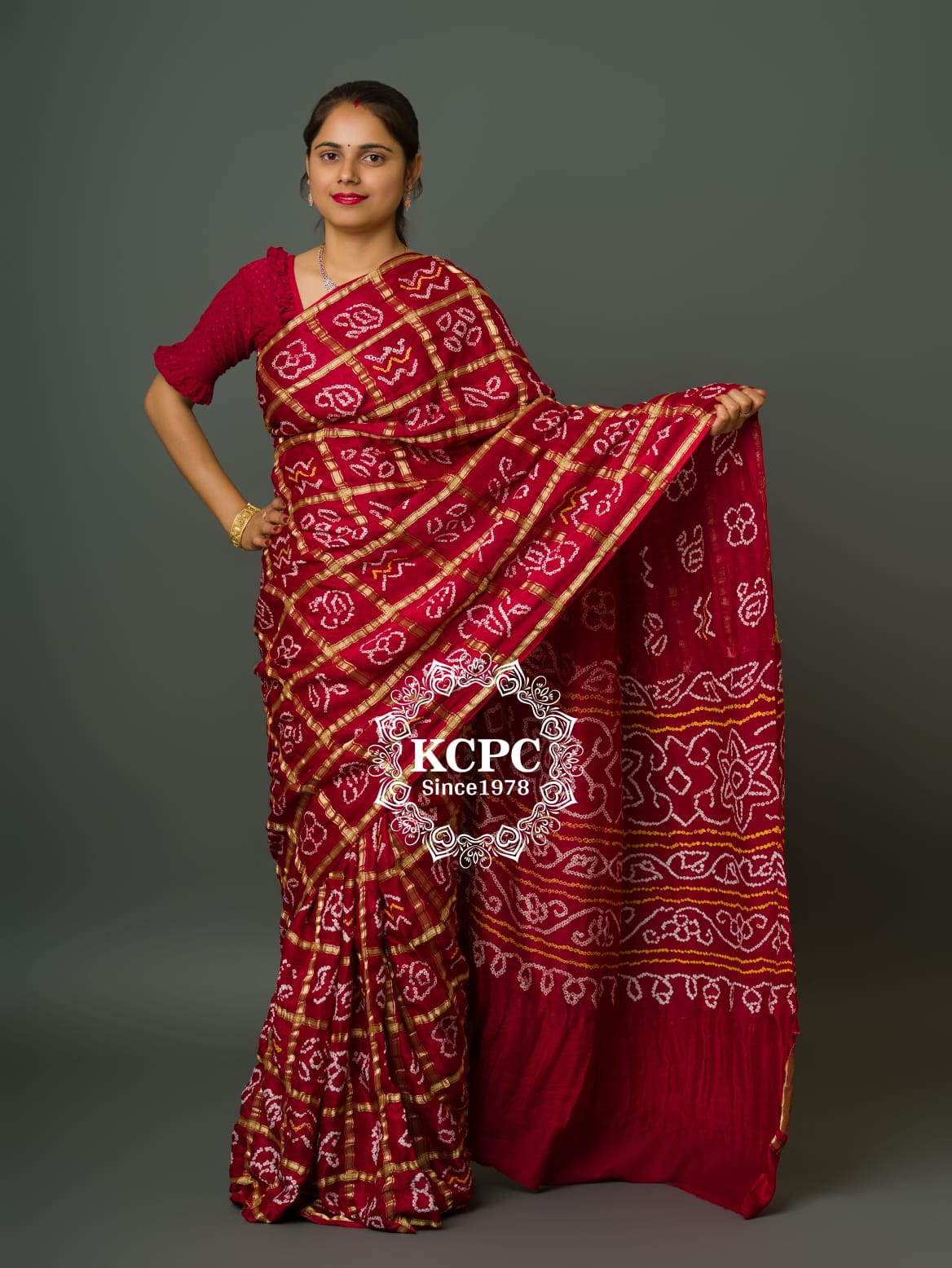 Pure Gaji Silk Bandhani Ghatchola Saree with Blouse, OR, KCPC