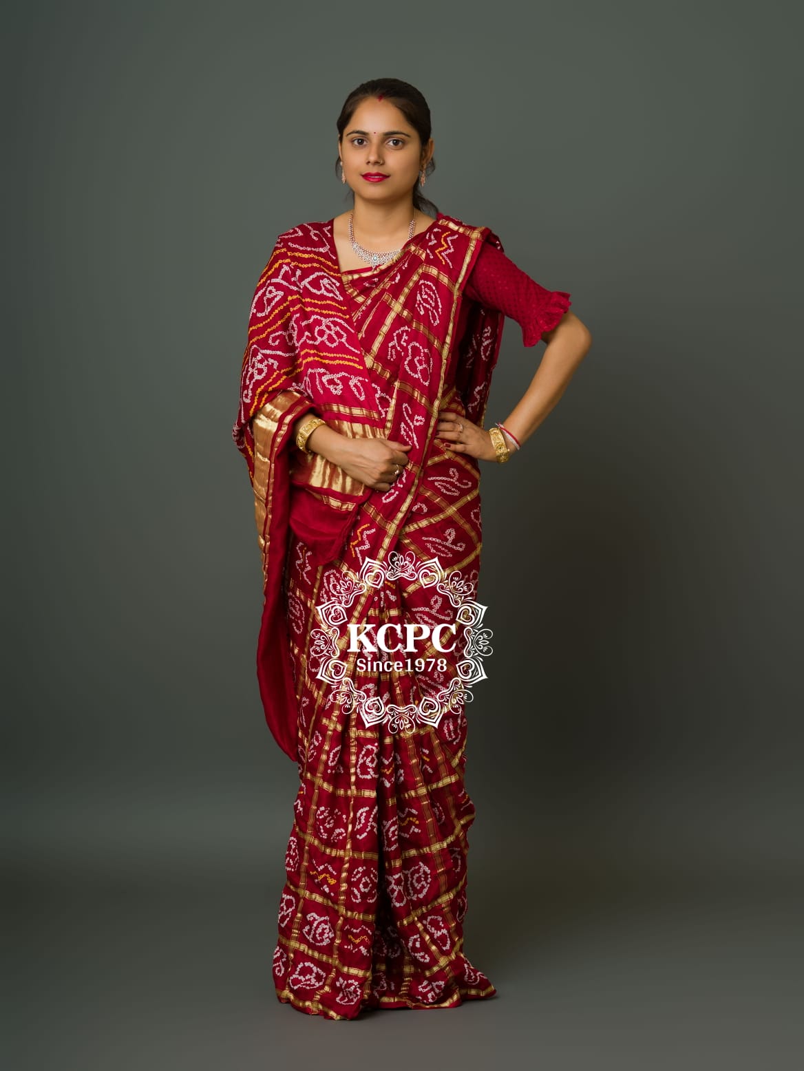 Pure Gaji Silk Bandhani Ghatchola Saree with Blouse, OR, KCPC