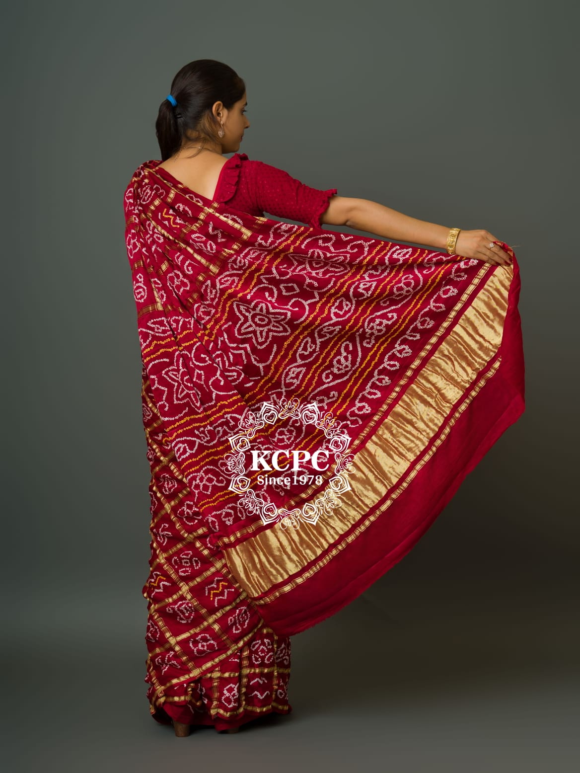 Pure Gaji Silk Bandhani Ghatchola Saree with Blouse, OR, KCPC