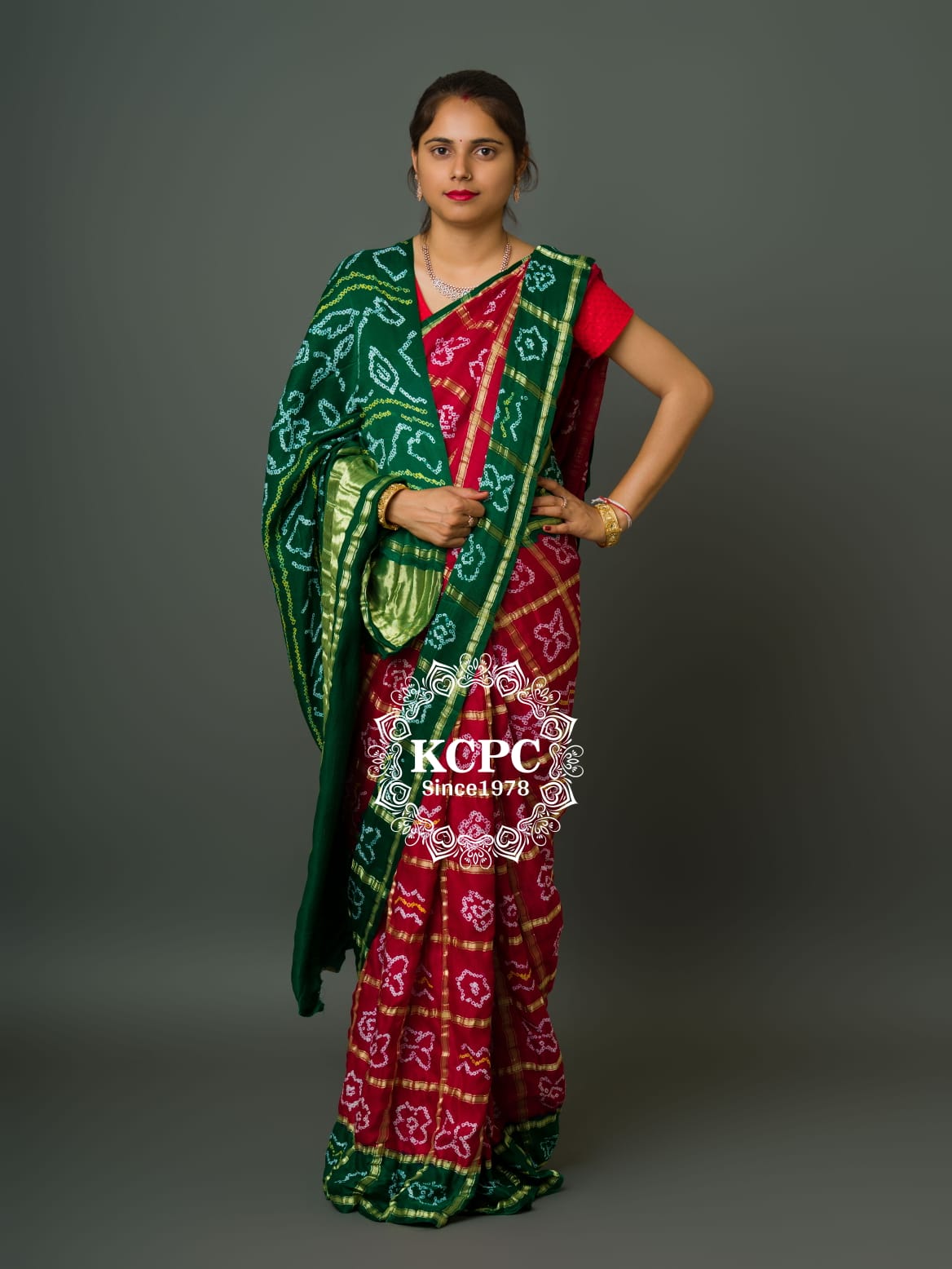 Pure Gaji Silk Bandhani Ghatchola Saree with Blouse, OR, KCPC