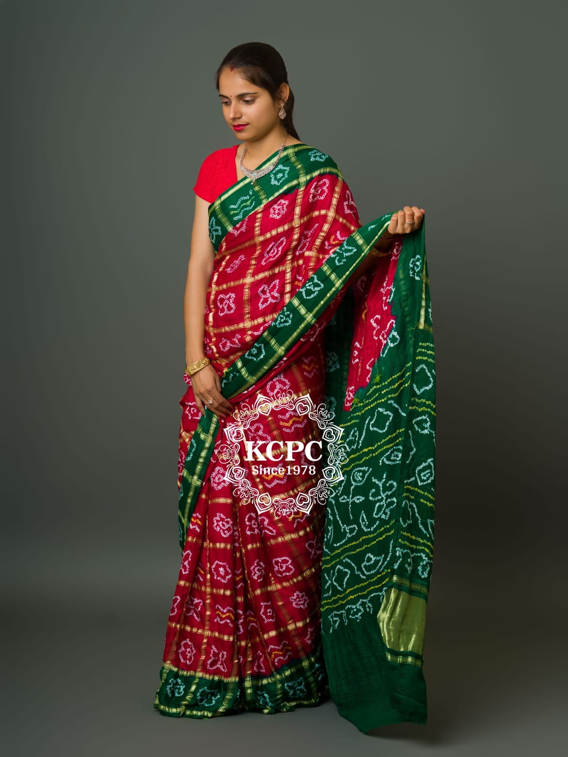 Pure Gaji Silk Bandhani Ghatchola Saree with Blouse, OR, KCPC