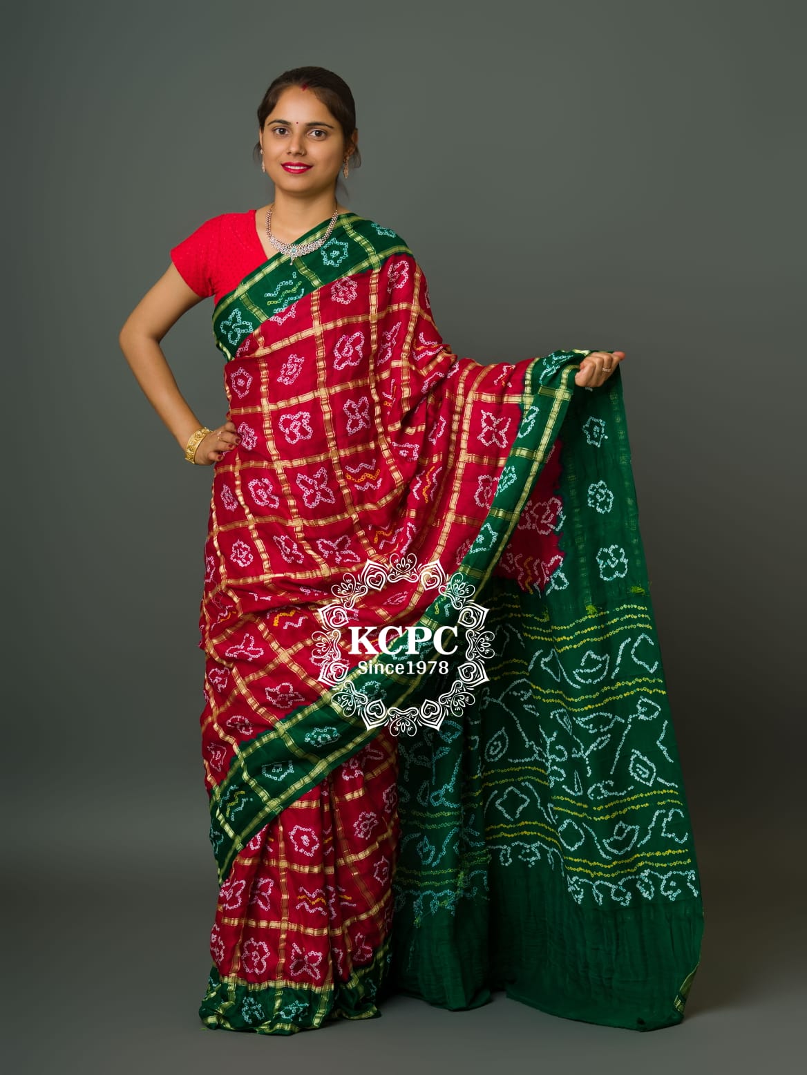 Pure Gaji Silk Bandhani Ghatchola Saree with Blouse, OR, KCPC