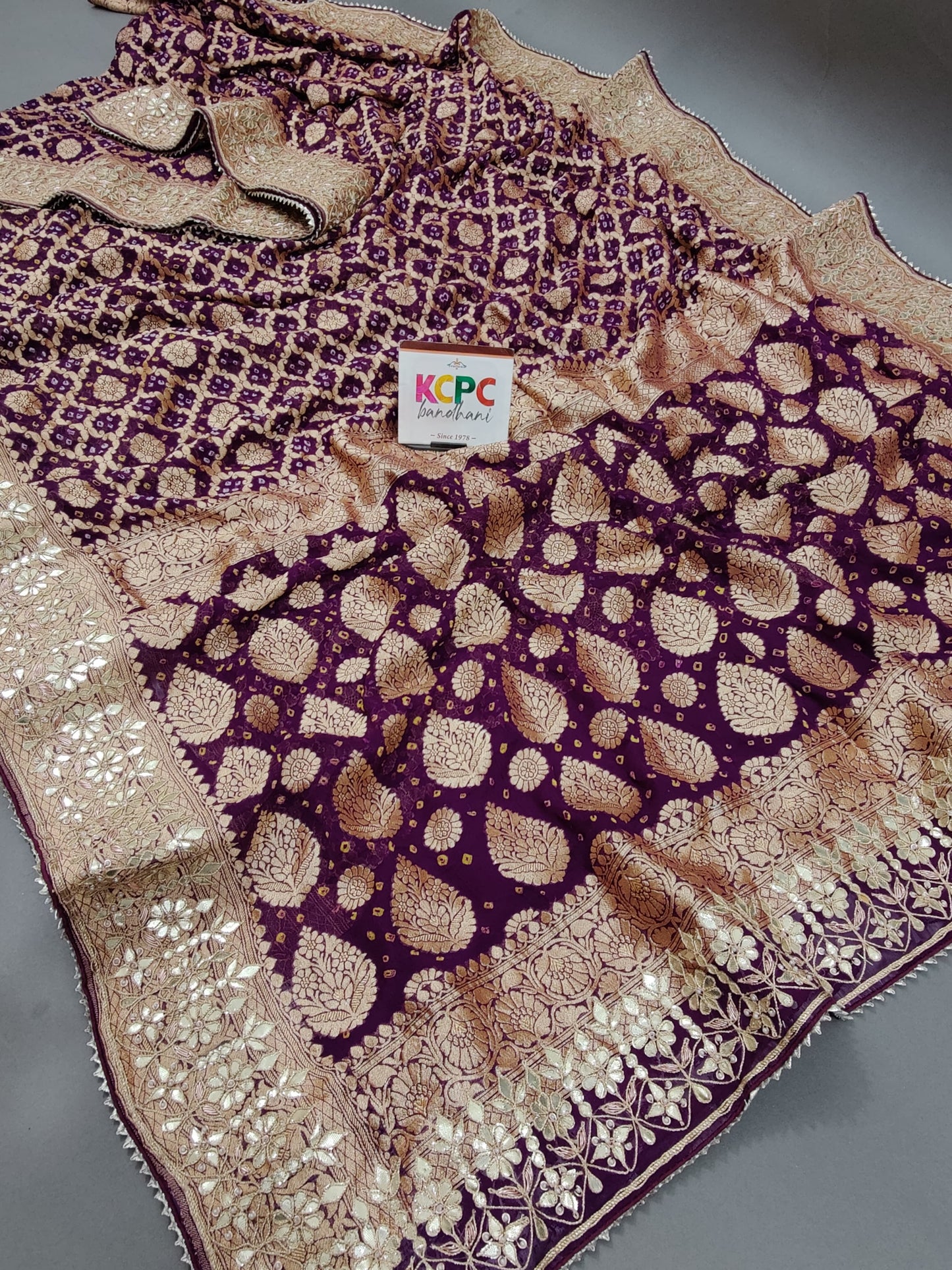 Latest New Pure Khaddi Georgette Neemzari Bandhej Gotapatti work saree with blouse, KCPC, AMT