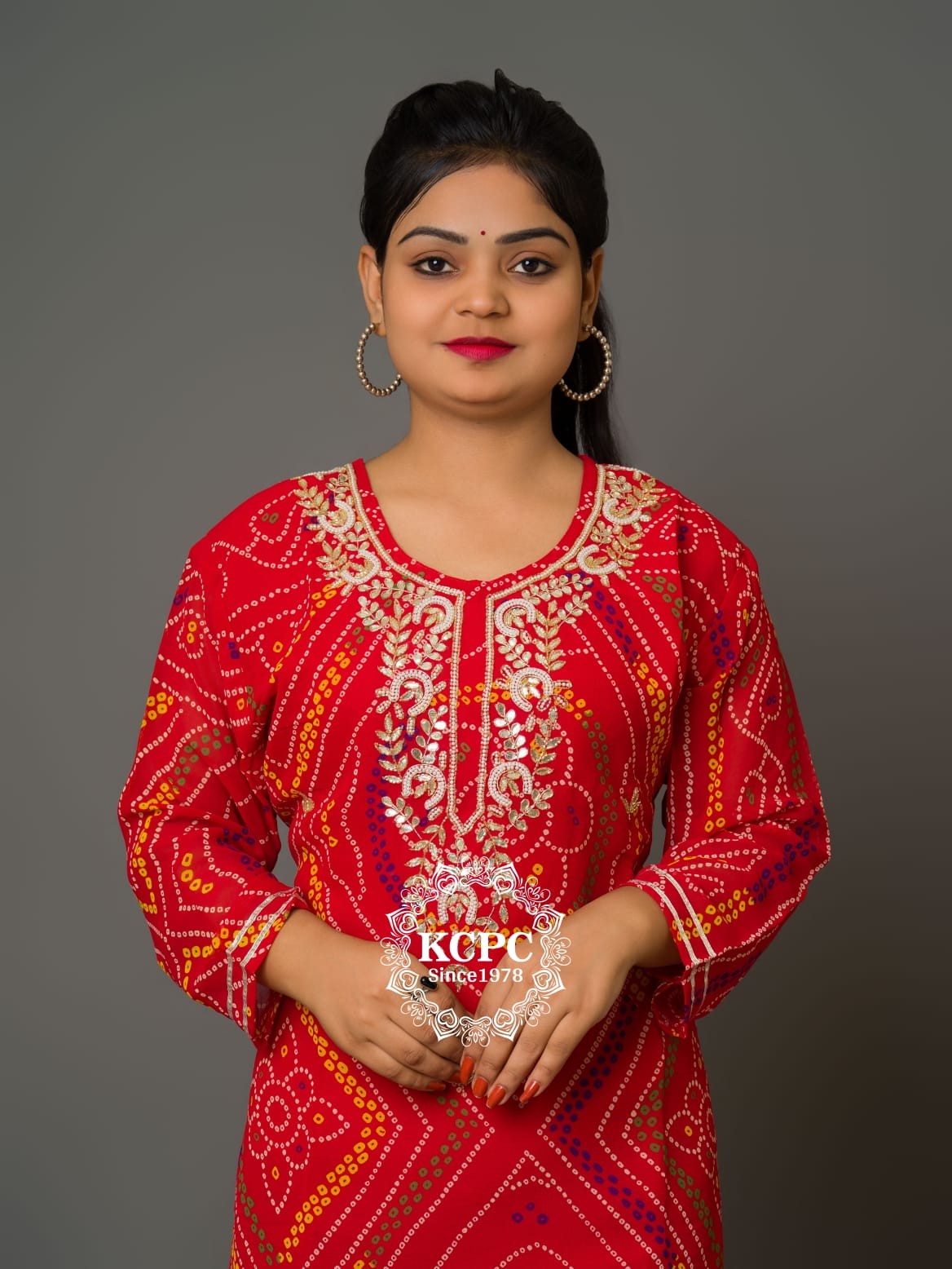 Rajasthani Pure Georgette Marwadi Chunri Bandhej Gotapatti Zaridoji work Kurtis