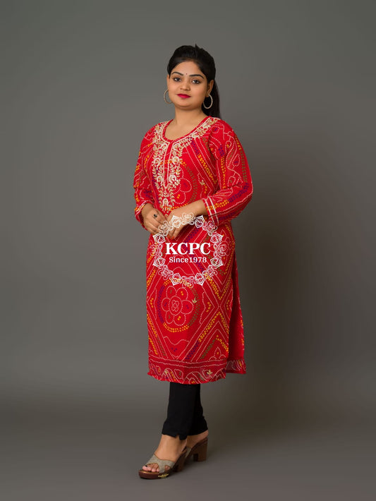 Rajasthani Pure Georgette Marwadi Chunri Bandhej Gotapatti Zaridoji work Kurtis