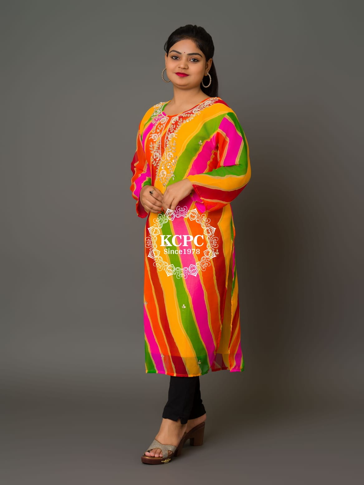 Ethnic Jaipuri Traditional Marwadi Gotapatti Handwork Long Straight Kurtis kml