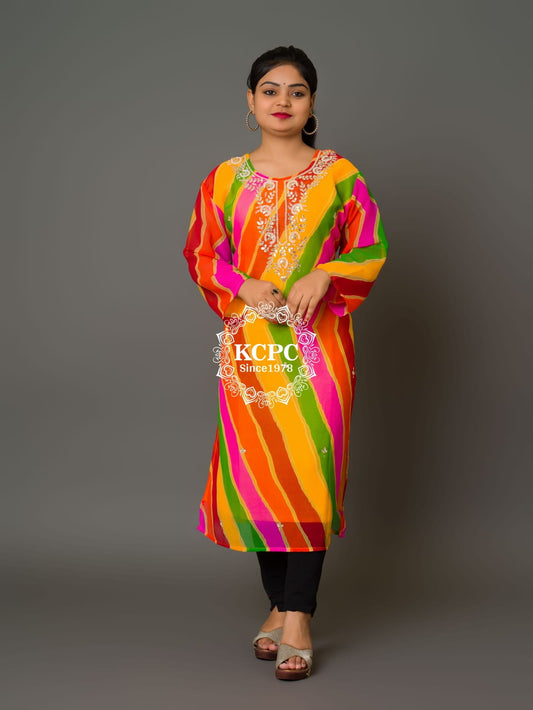 Ethnic Jaipuri Traditional Marwadi Gotapatti Handwork Long Straight Kurtis kml