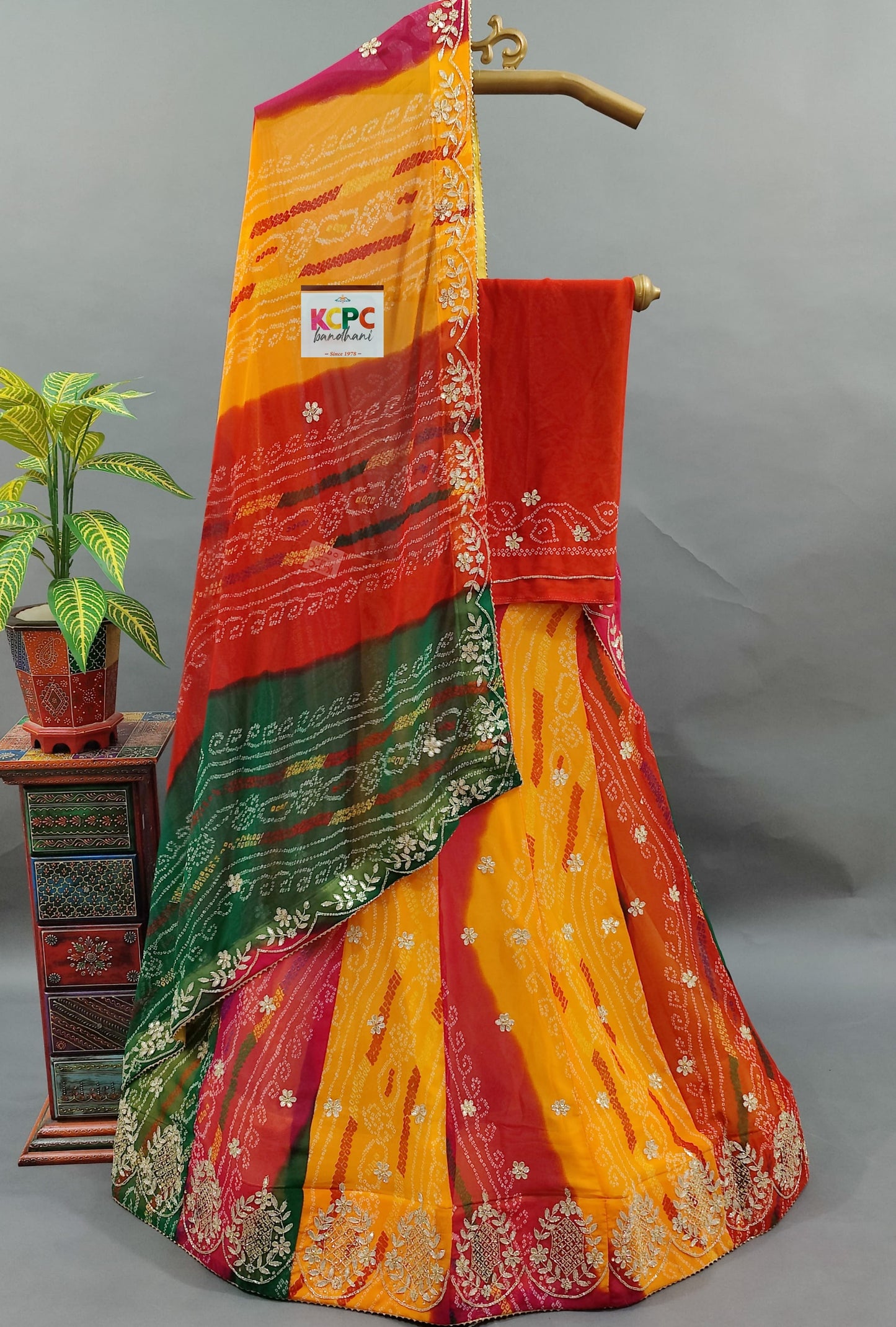 Latest Pachranga Georgette Multicolor Bandhani Gotapatti Lehenga Chunni Set,MHS