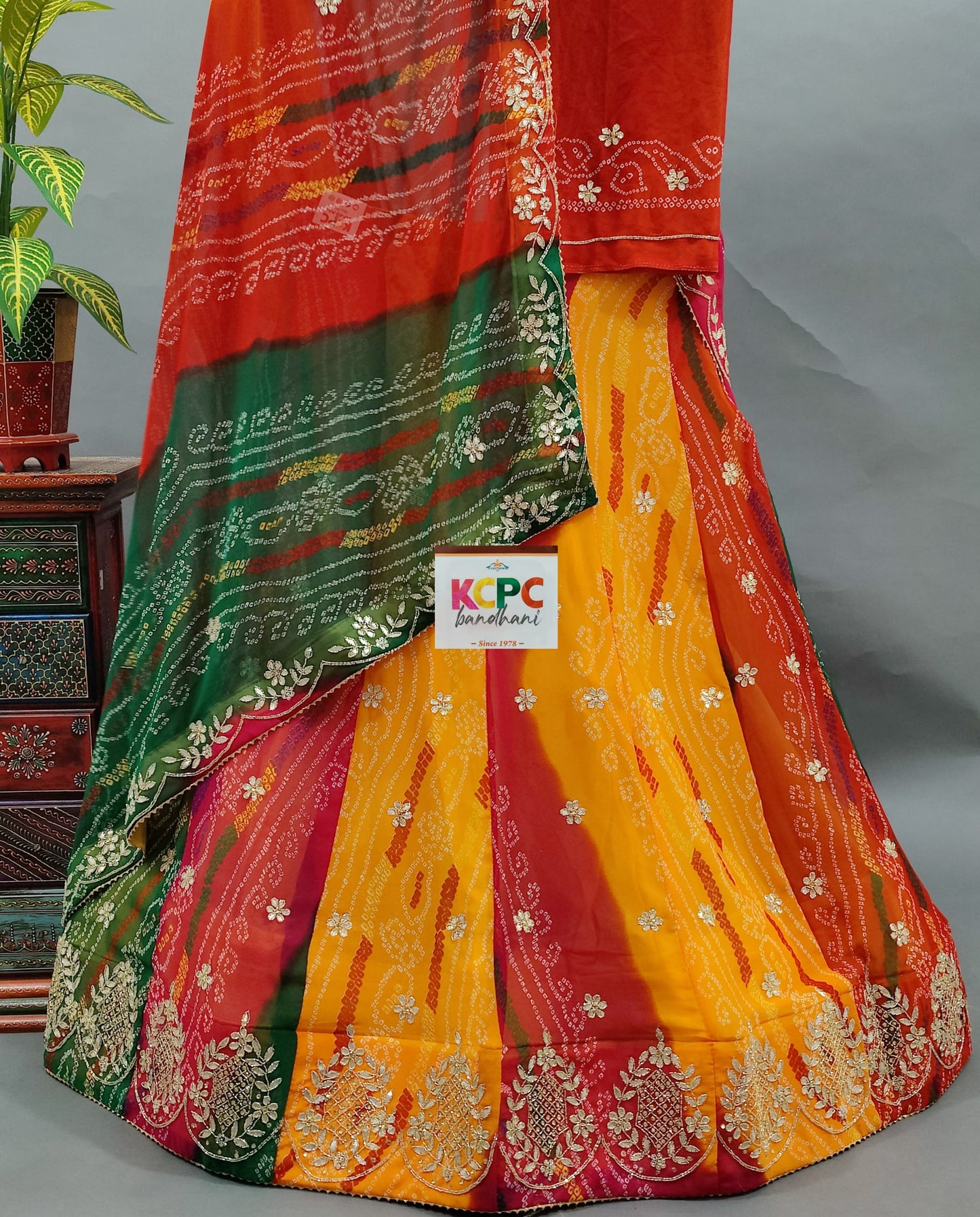 Latest Pachranga Georgette Multicolor Bandhani Gotapatti Lehenga Chunni Set,MHS