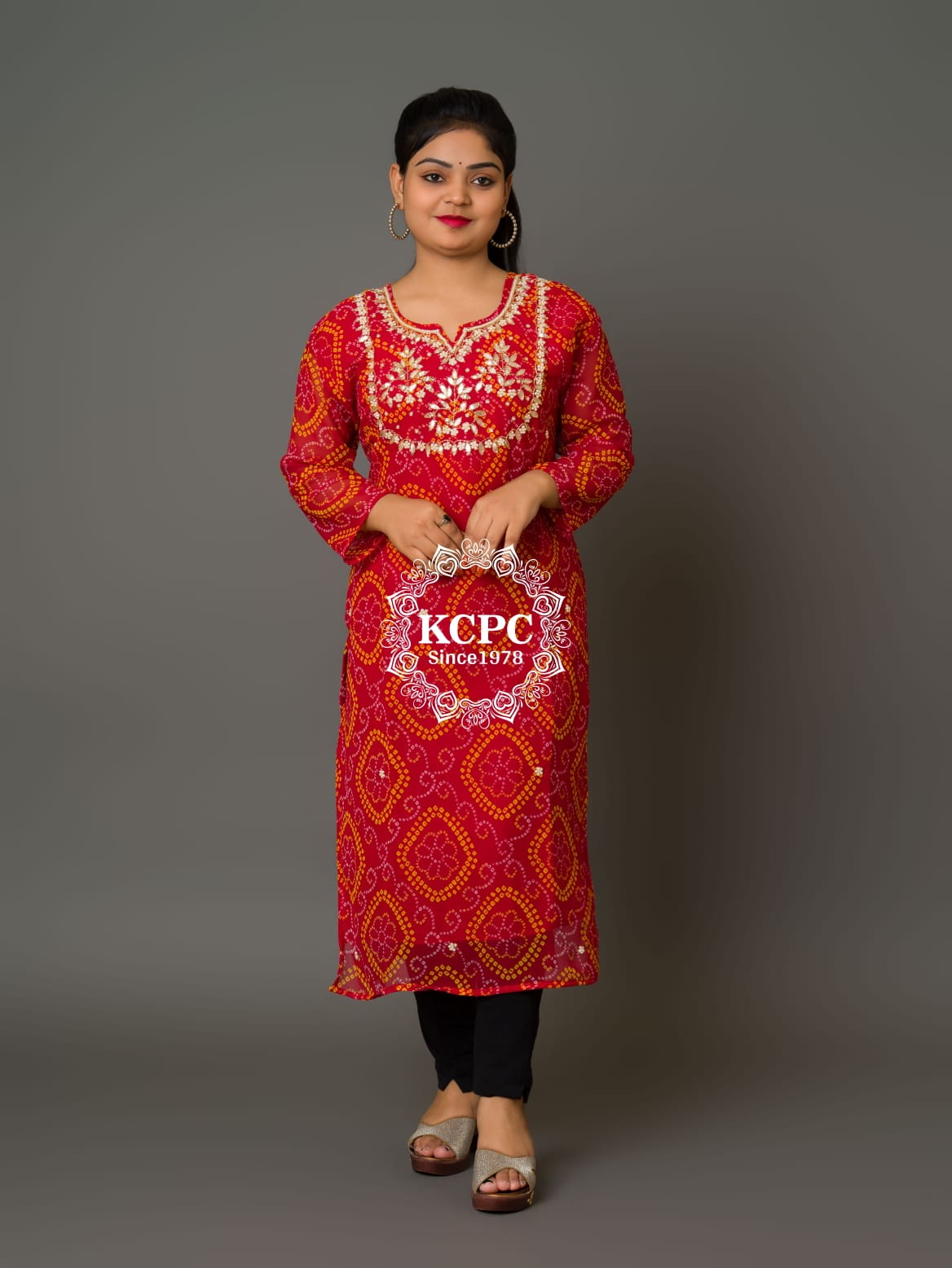 New Arrival Jaipuri Traditional Marwadi Gotapatti Handwork Long Straight Kurtis