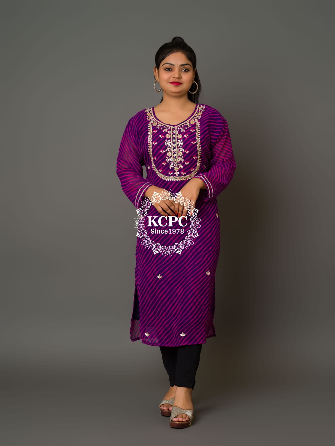 Latest New Arrival Jaipuri Traditional Marwadi Leheriya Gotapatti Handwork Long Straight Kurti