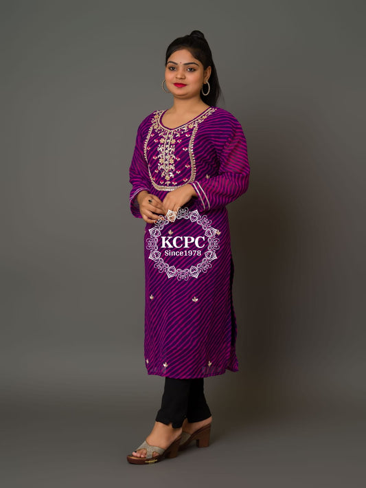 Latest New Arrival Jaipuri Traditional Marwadi Leheriya Gotapatti Handwork Long Straight Kurti